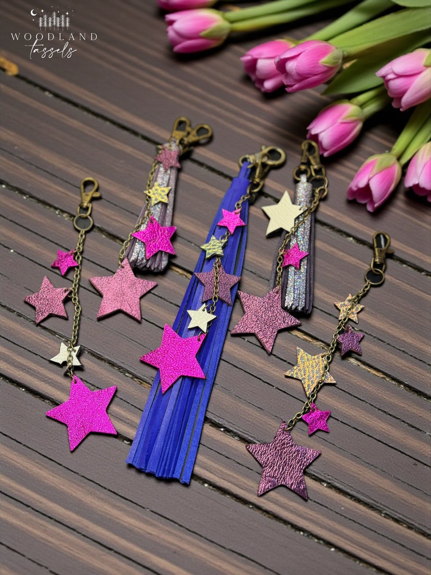 Falling Stars Leather Bag Charm