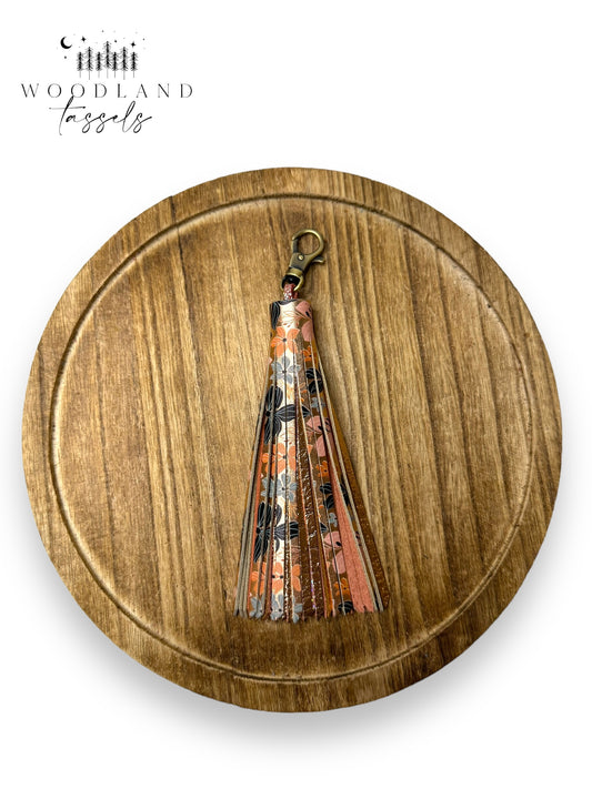 Copper Floral Leather Tassel