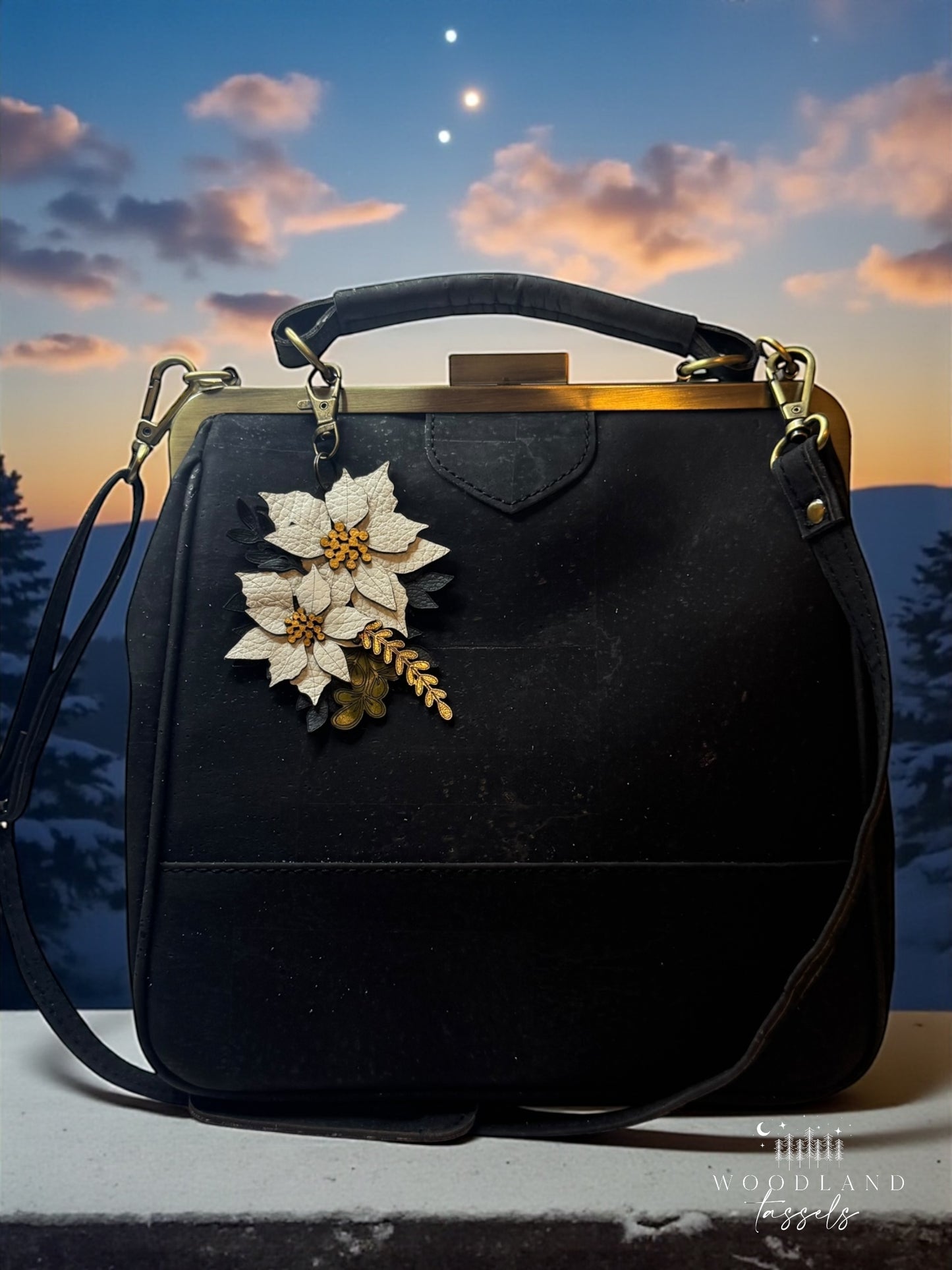 Poinsettia Leather Purse Charms