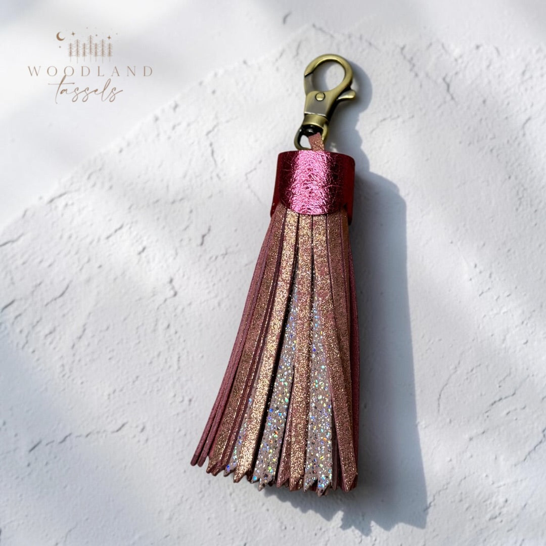 Golden Blush Leather Tassel | Bag Charm