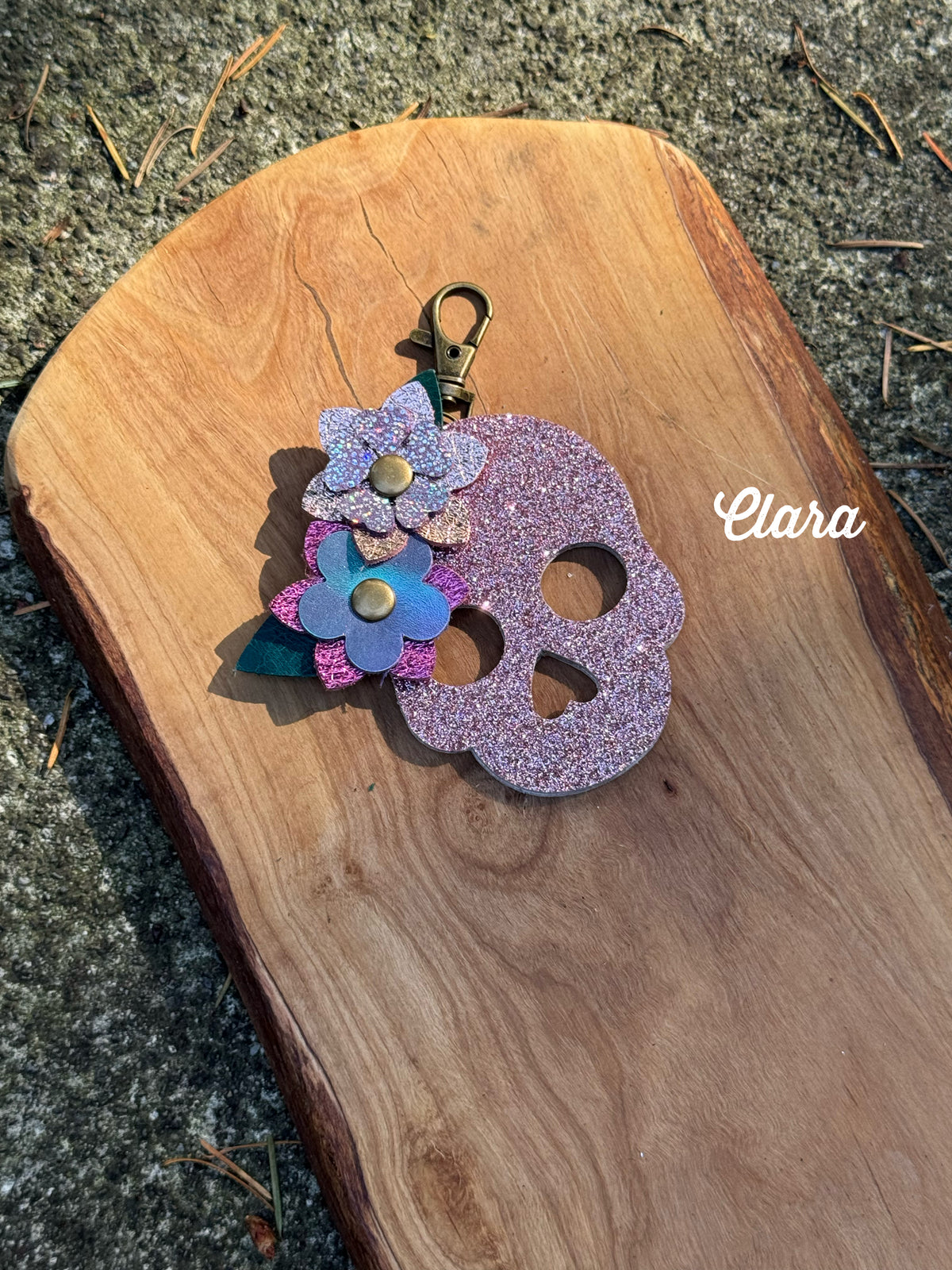 Leather Sugar Skull Bag Charm | Sparkle Skull