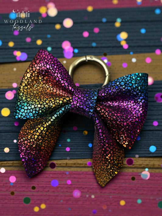 Dark Rainbow Leather Purse Bow
