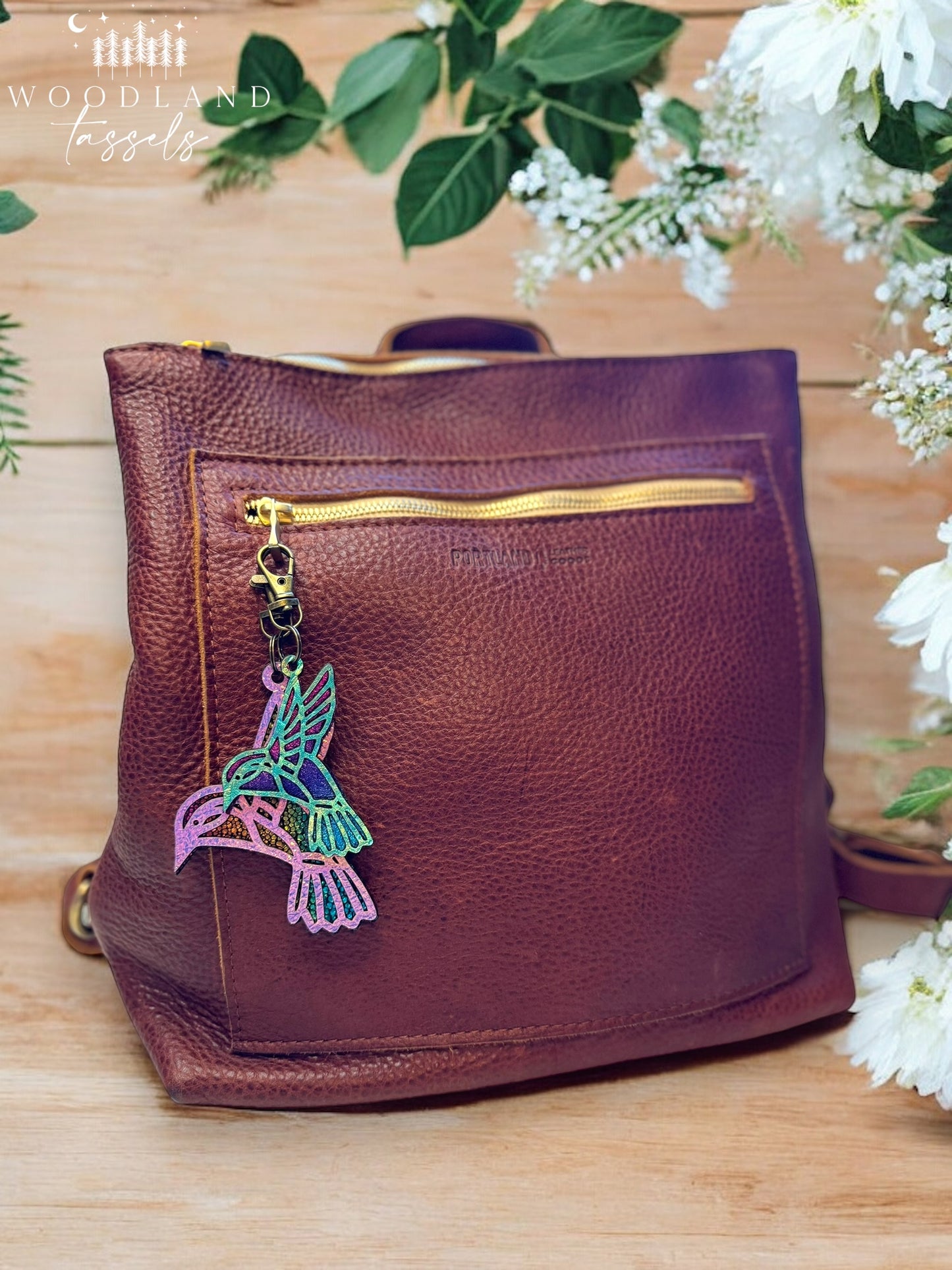 Hummingbird Leather Purse Charm