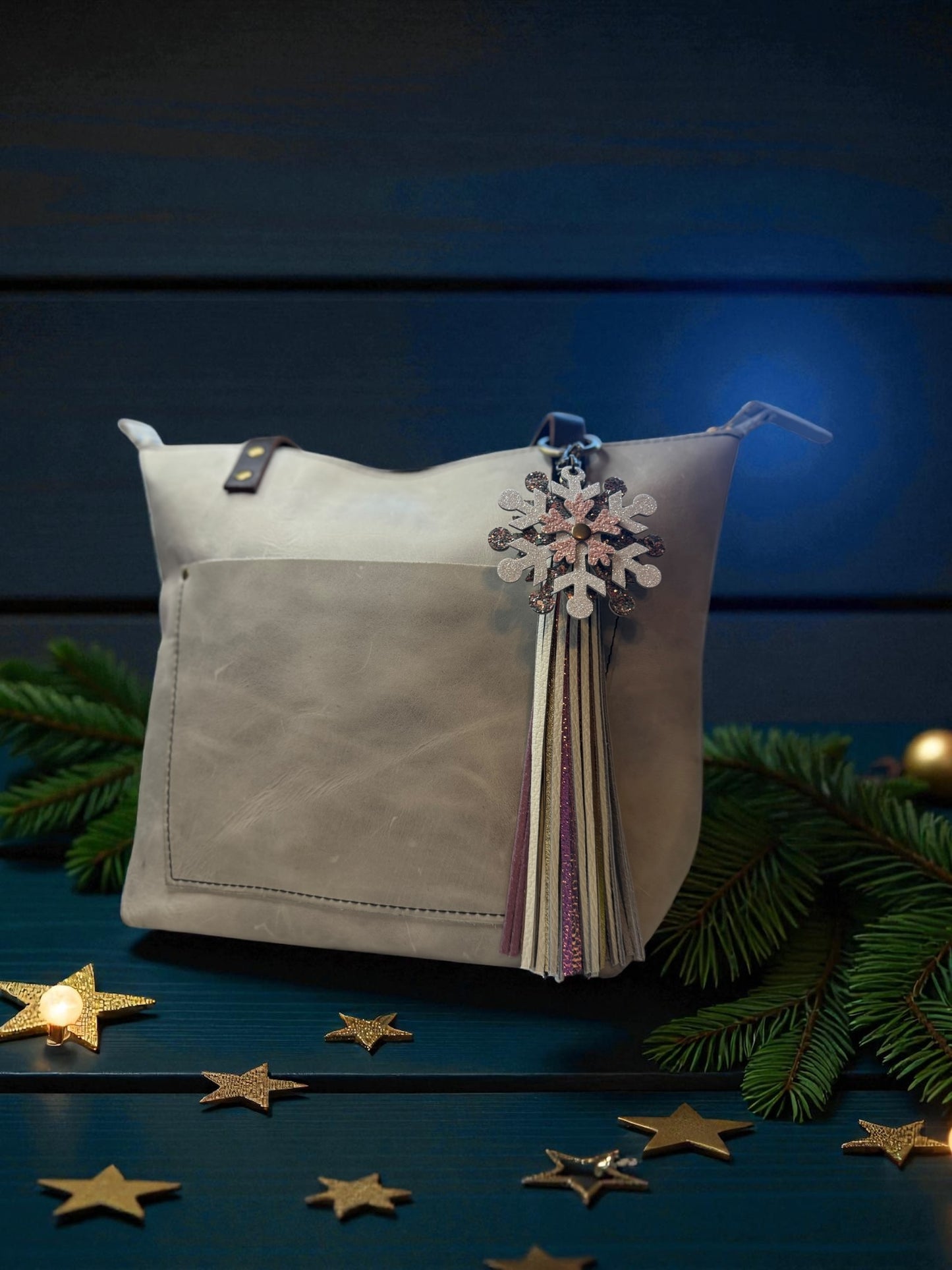 Snowflake Leather Purse Charm