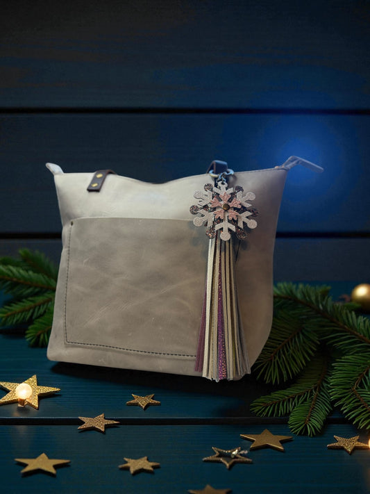 Snowflake Leather Purse Charm