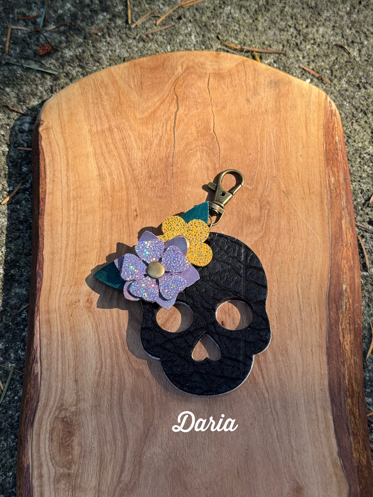 Leather Sugar Skull Bag Charm | Sparkle Skull