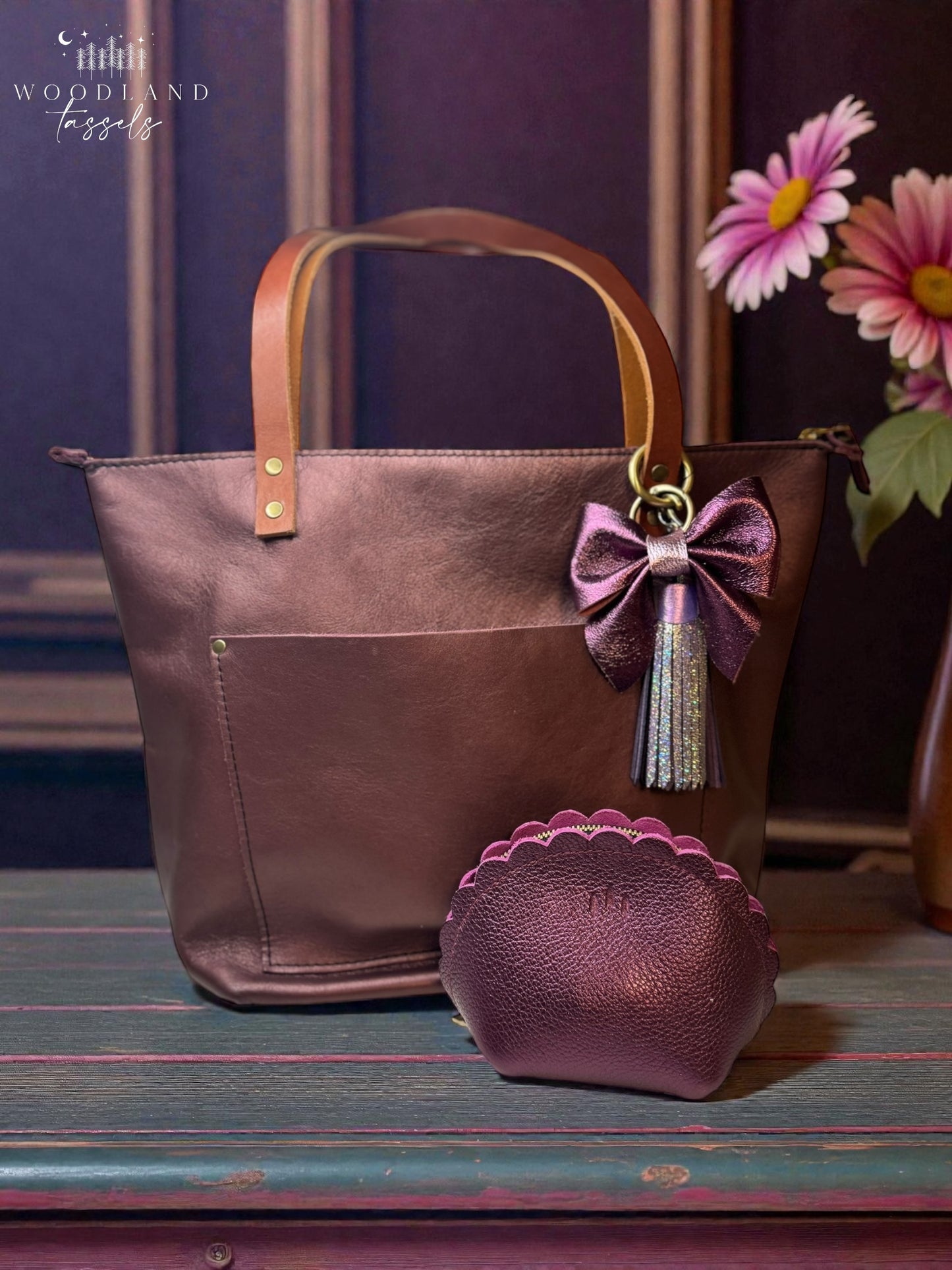Ultra Violetta Collection-Leather Purse Bow and Tassels