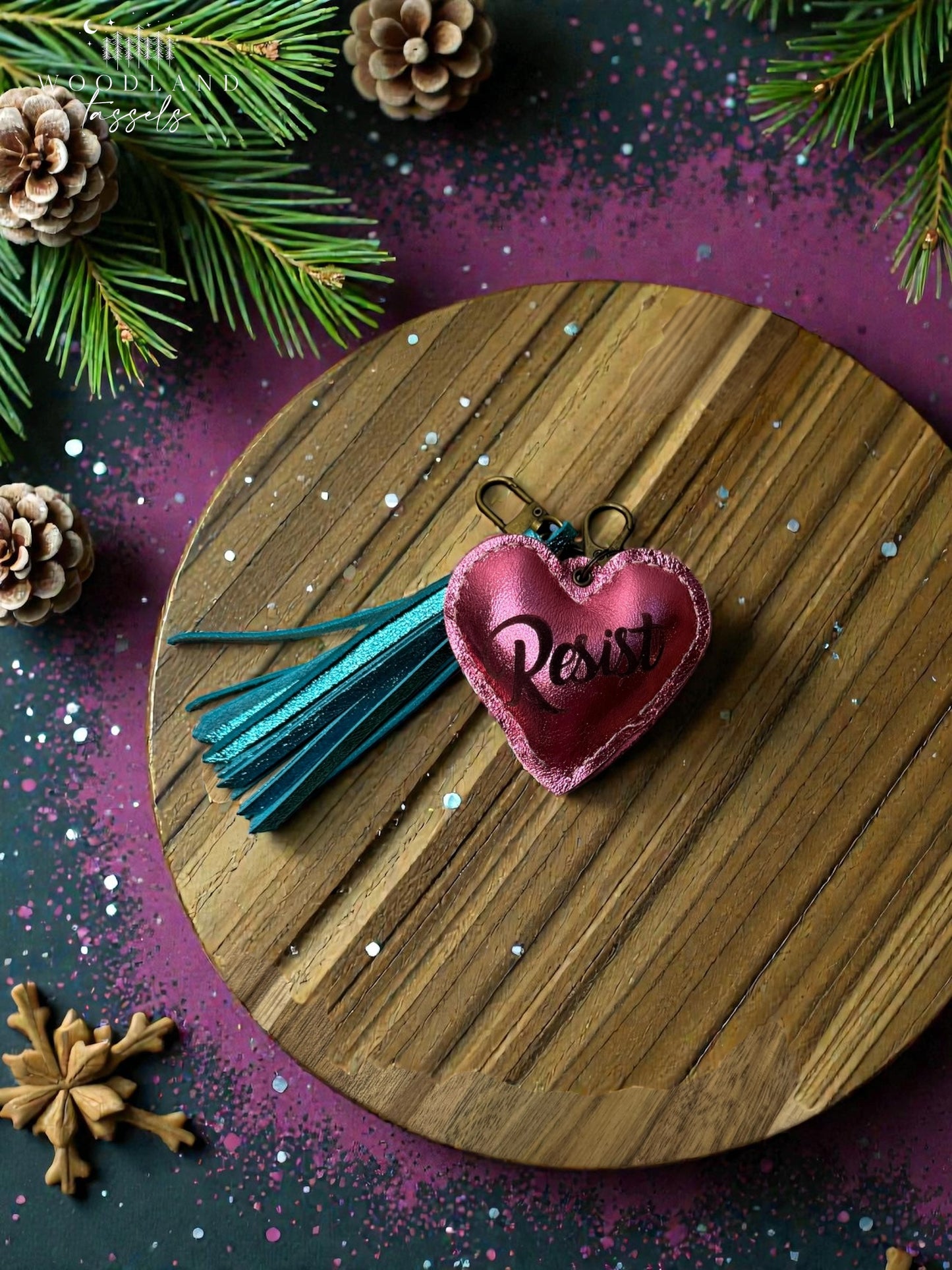 Puffy Heart Leather ‘Revolt’ Leather Purse Charm and Tassel Set