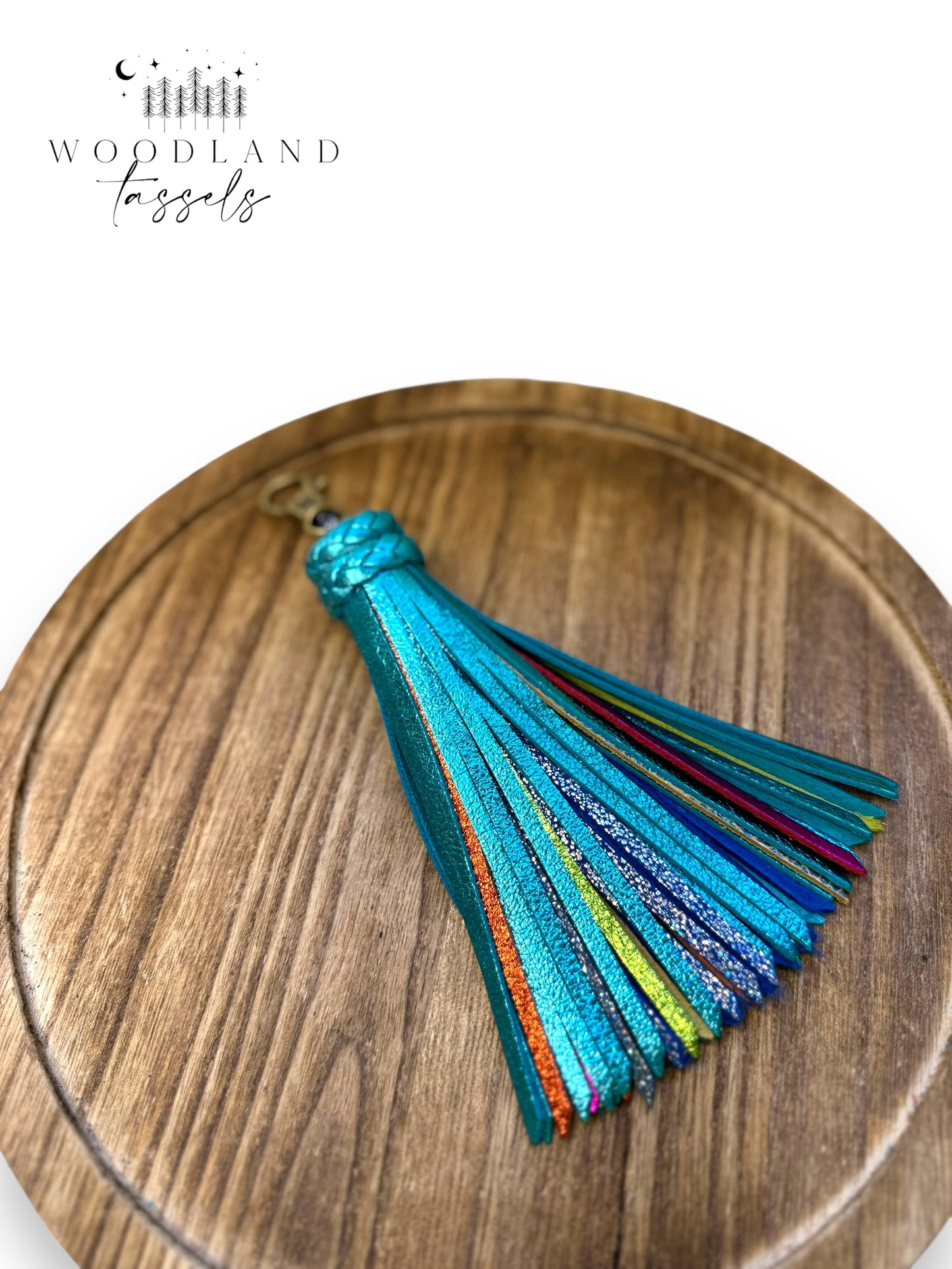 Aqua Rainbow Leather Tassel