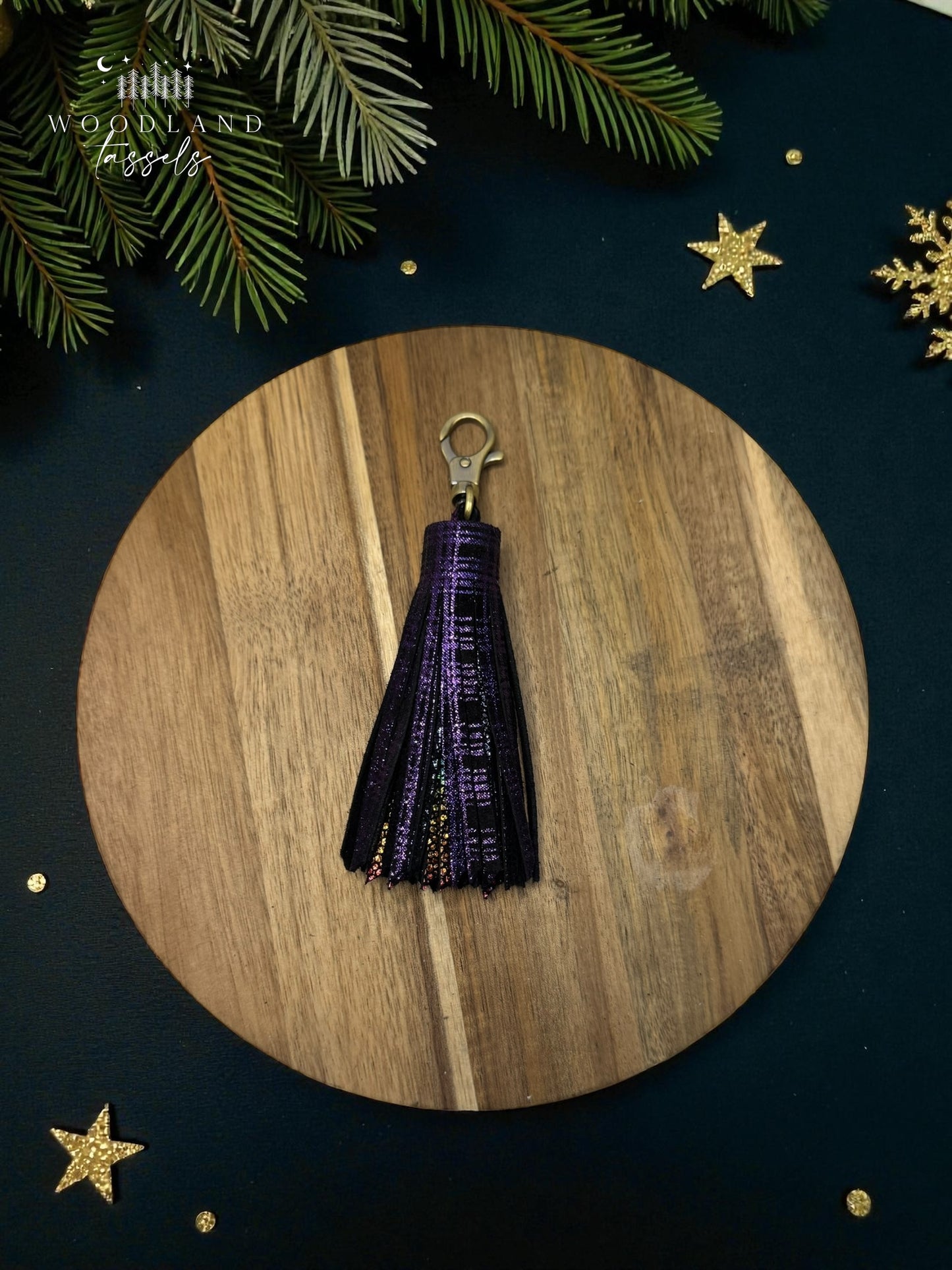 Purple/ Green Plaid Leather Tassels