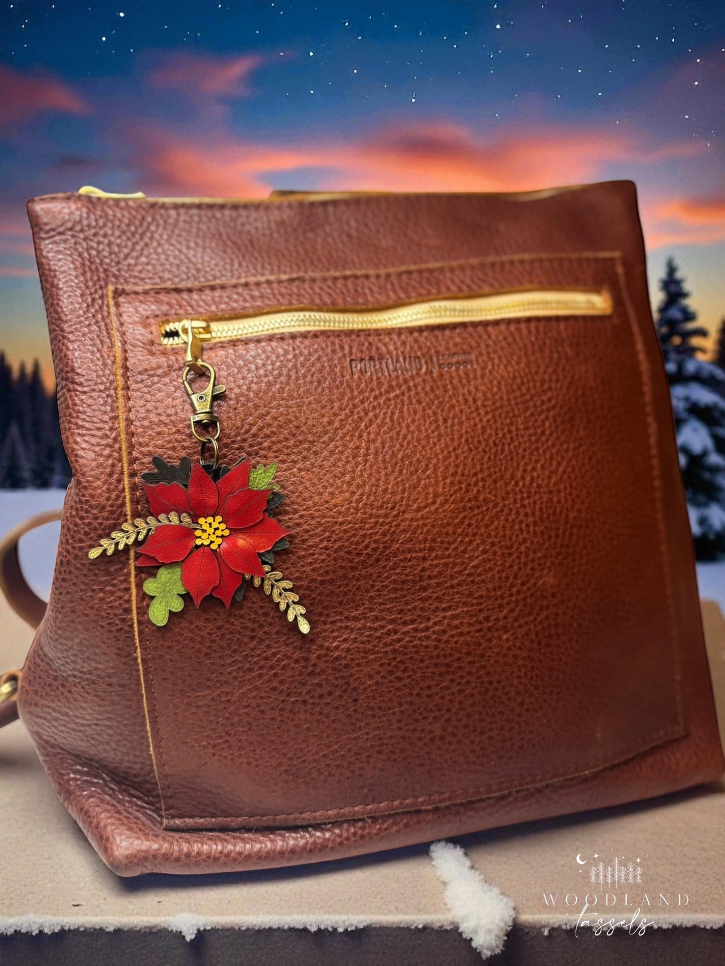Poinsettia Leather Purse Charms