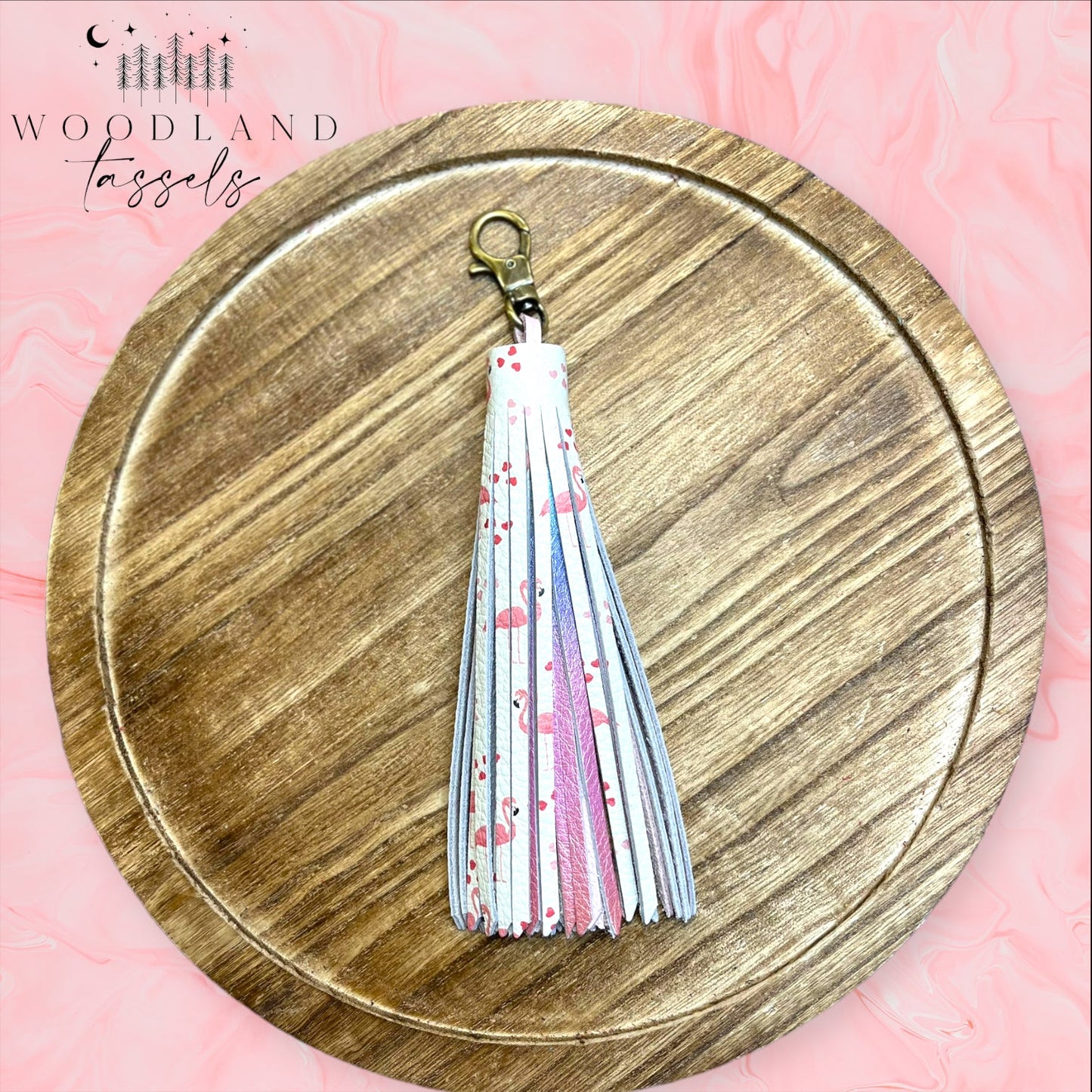 Flamingo Leather Tassel Bag Charm