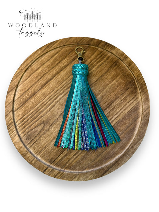 Aqua Rainbow Leather Tassel