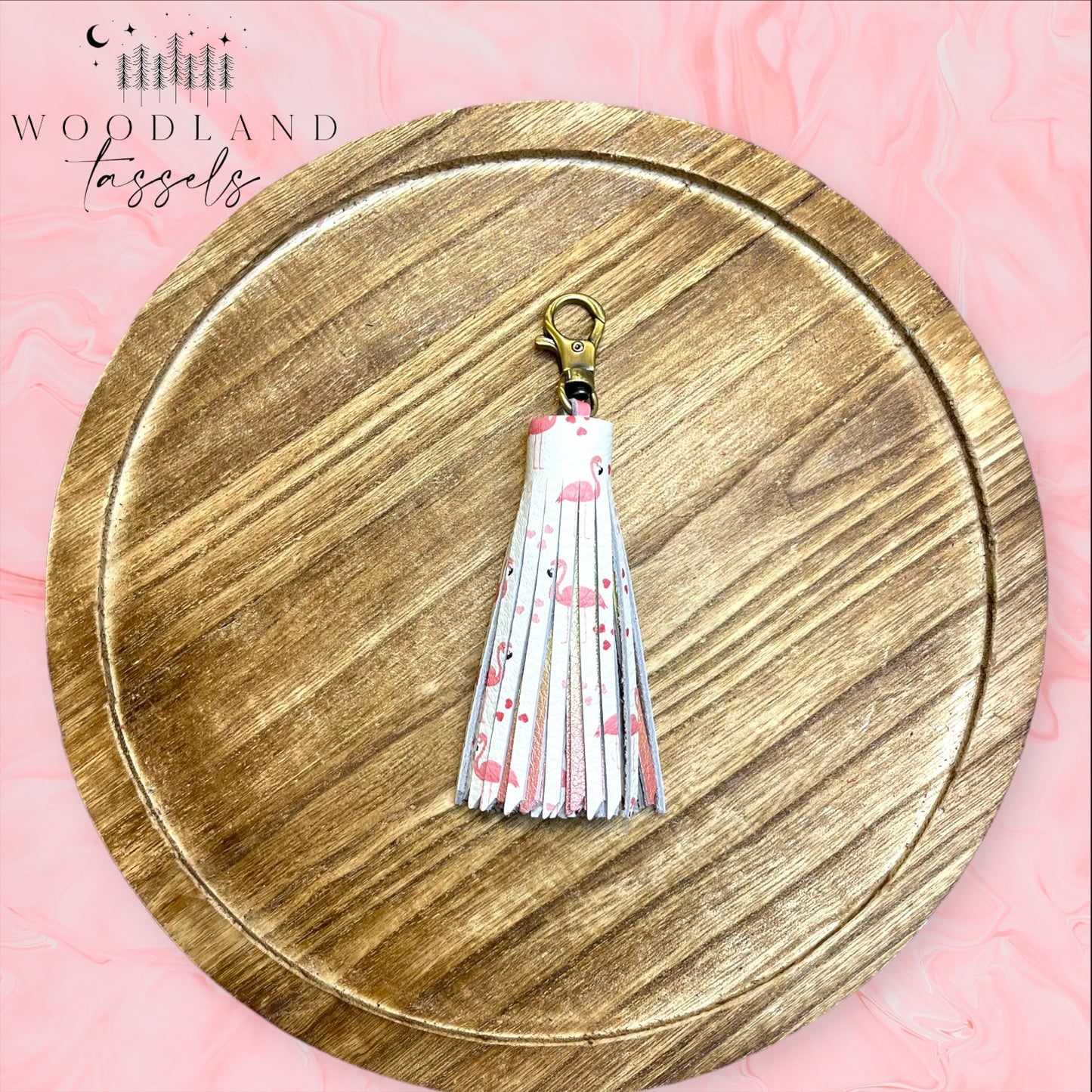 Flamingo Leather Tassel Bag Charm