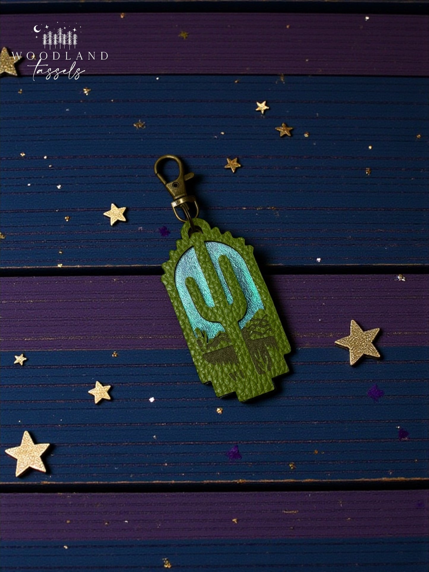 Cactus Leather Purse Charm