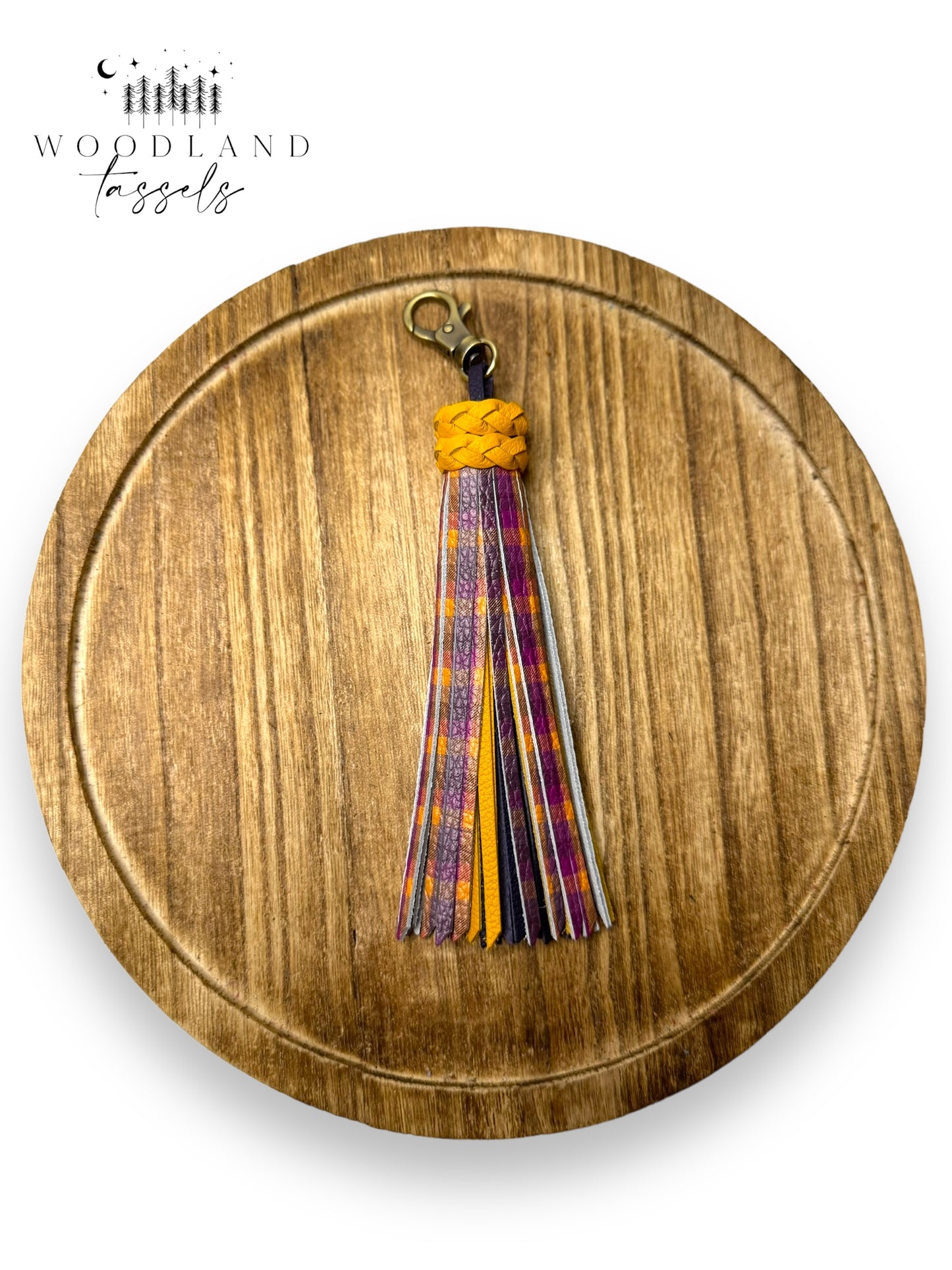 Purple Plaid Leather Tassel