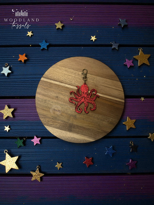 Ruby Octopus Leather Purse Charm