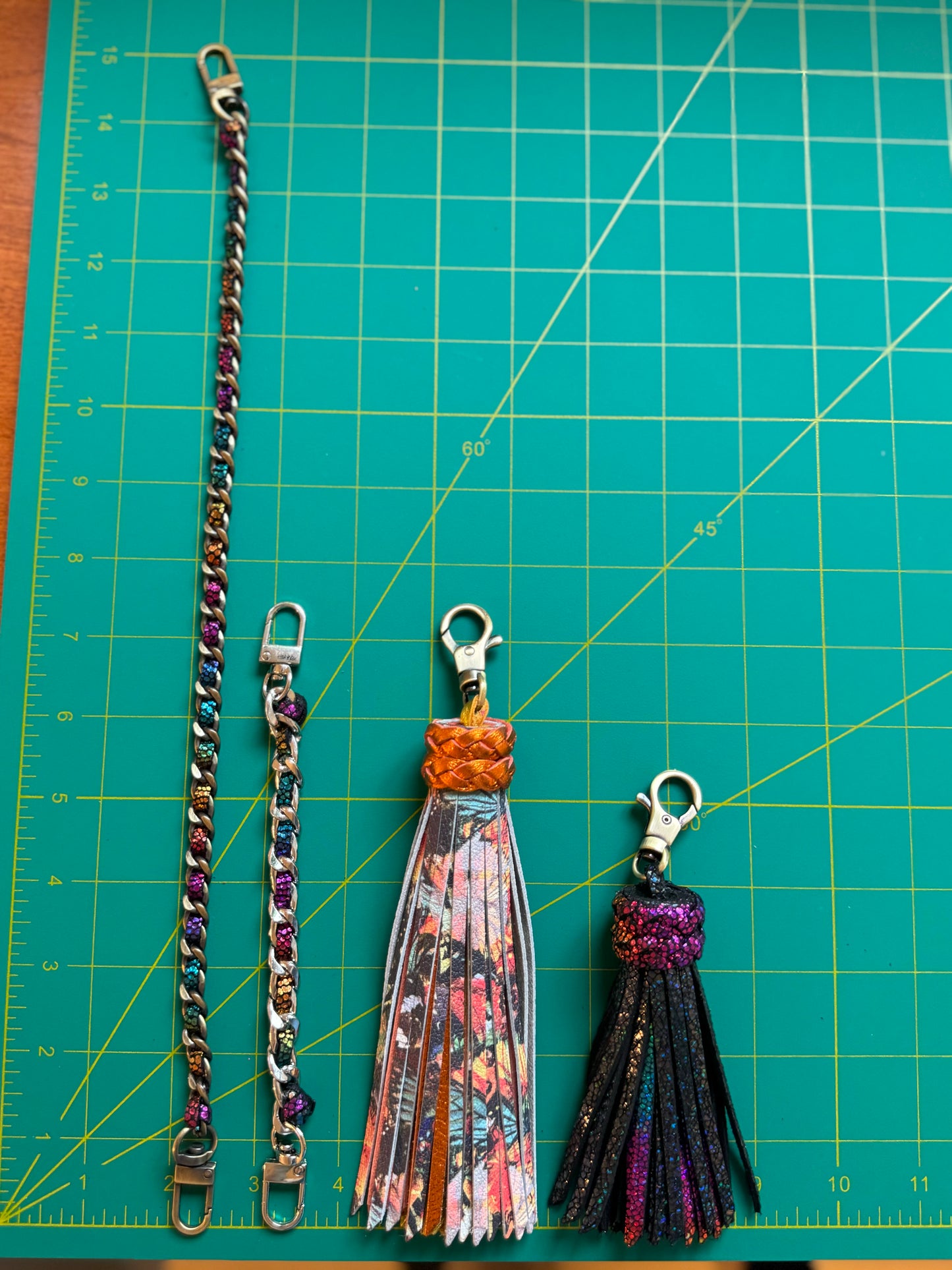 Rainbow Leather and Metal Bag Chain