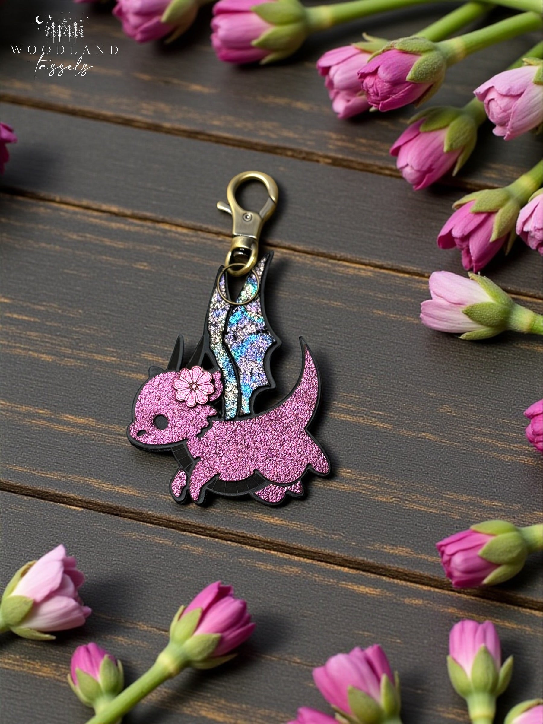 Dragon Leather bag Charm – Woodland Tassels