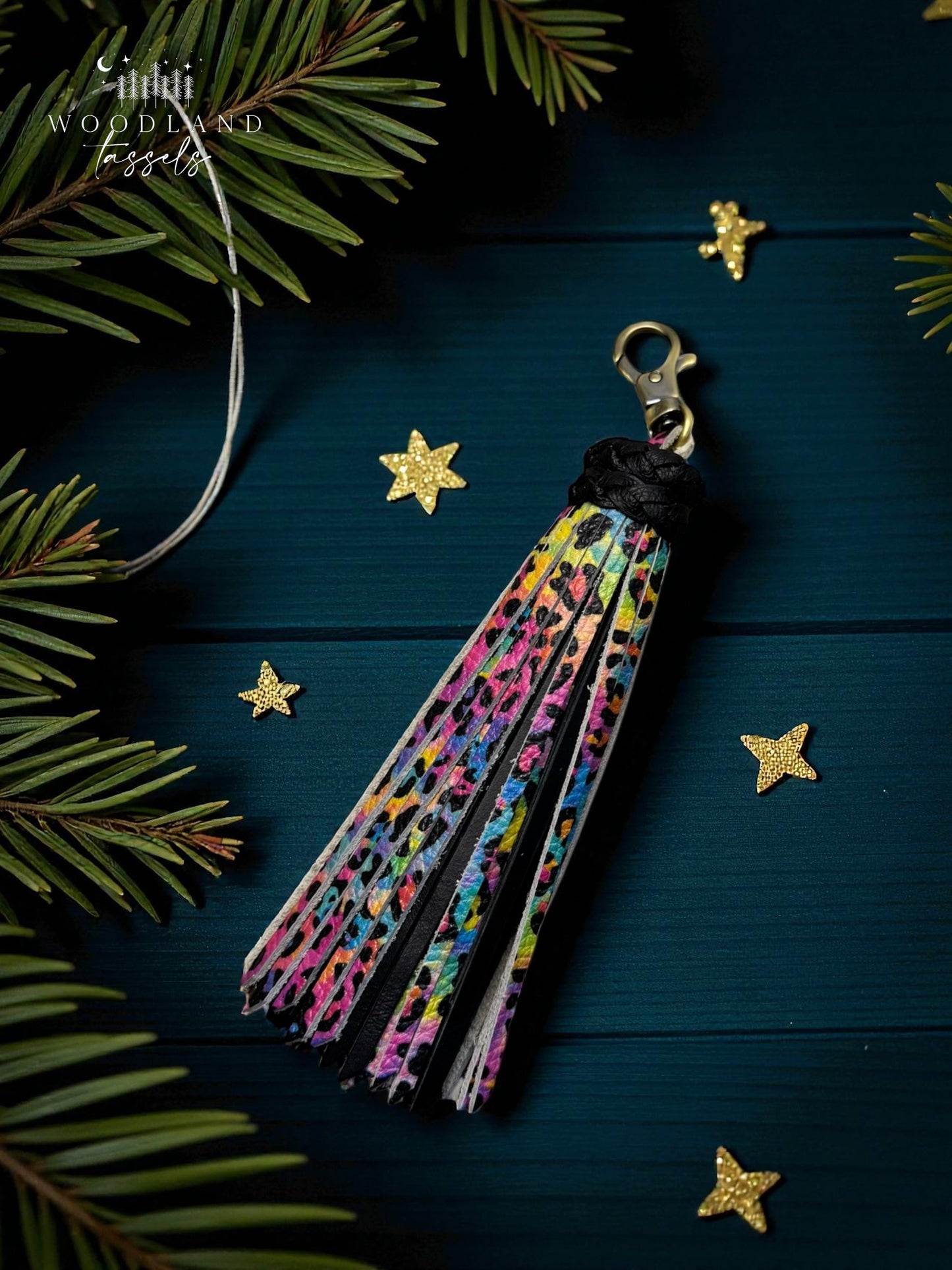 Rainbow Leopard Leather Tassel