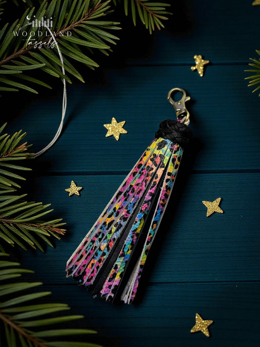 Rainbow Leopard Leather Tassel