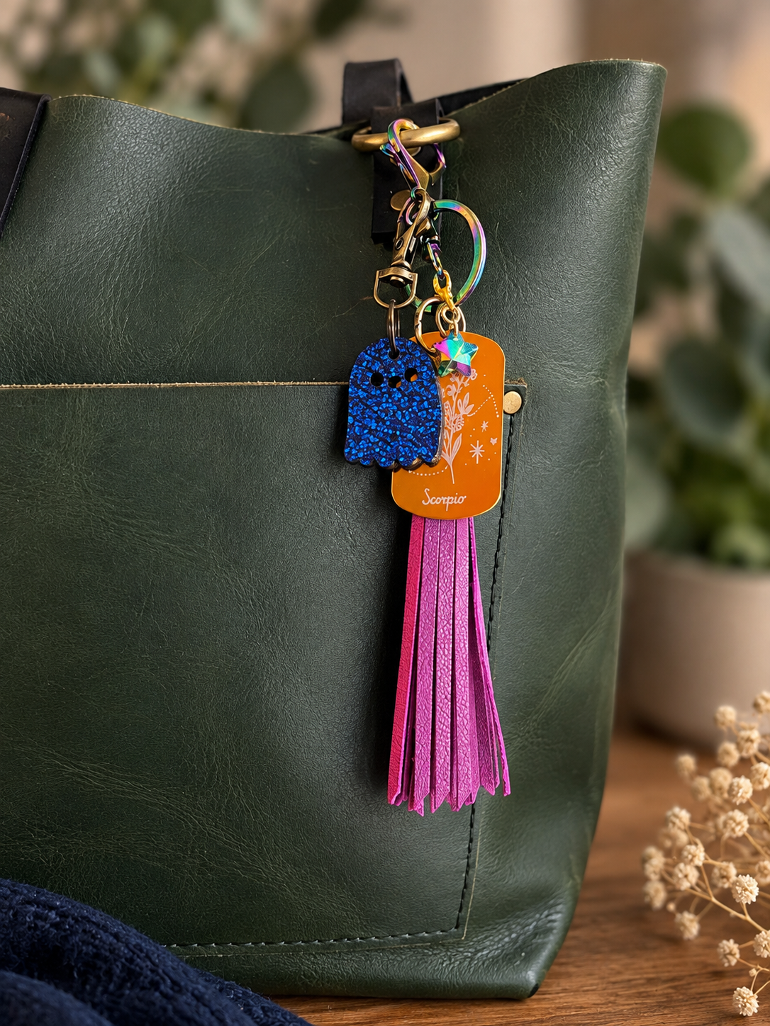 Cloudburst Rainstorm Leather Bag Charm: Midnight Special- FREE Woodland Mini Charm