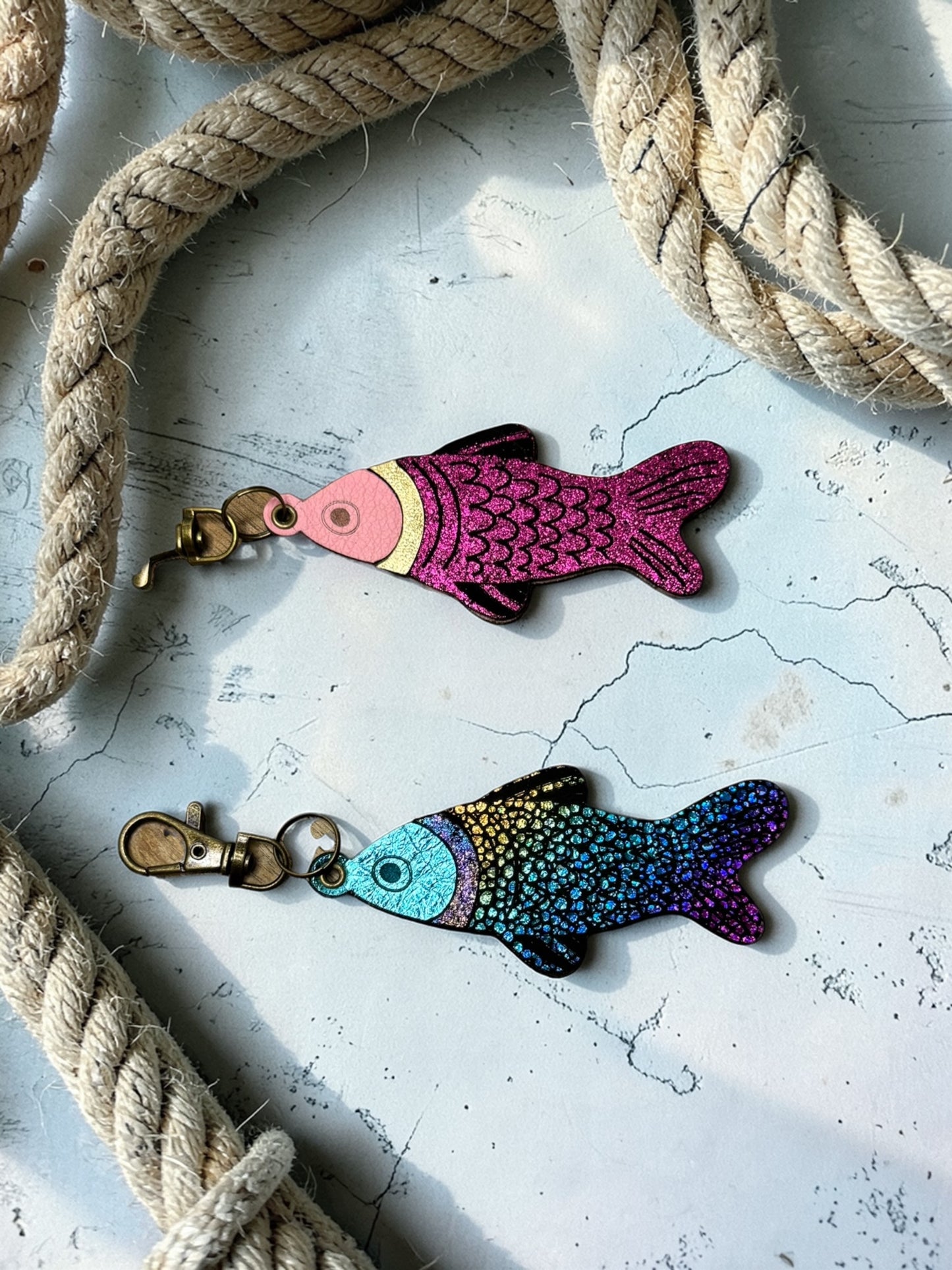Fancy Fish Leather Bag Charm
