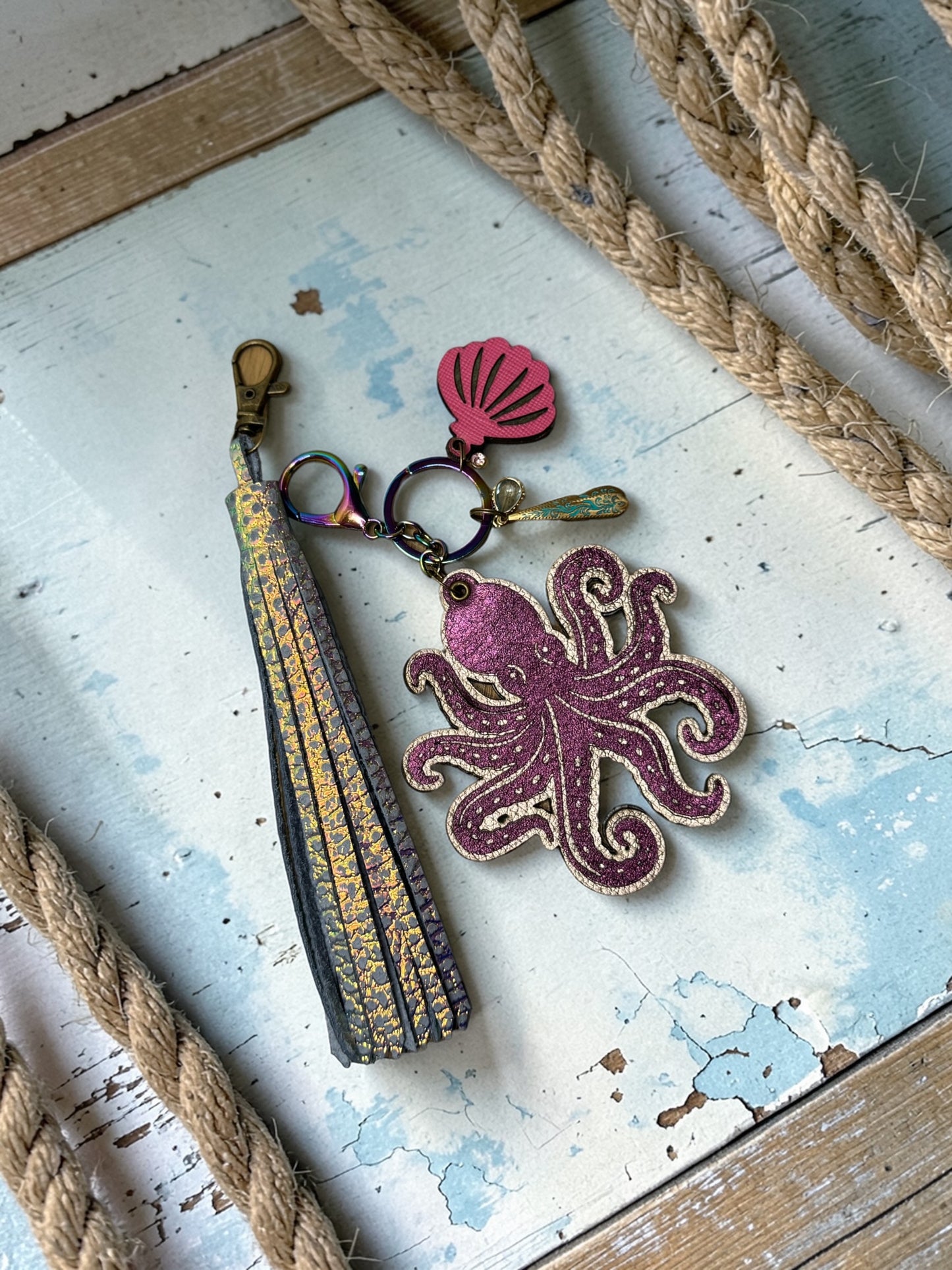 Octopus Leather Bag Charm