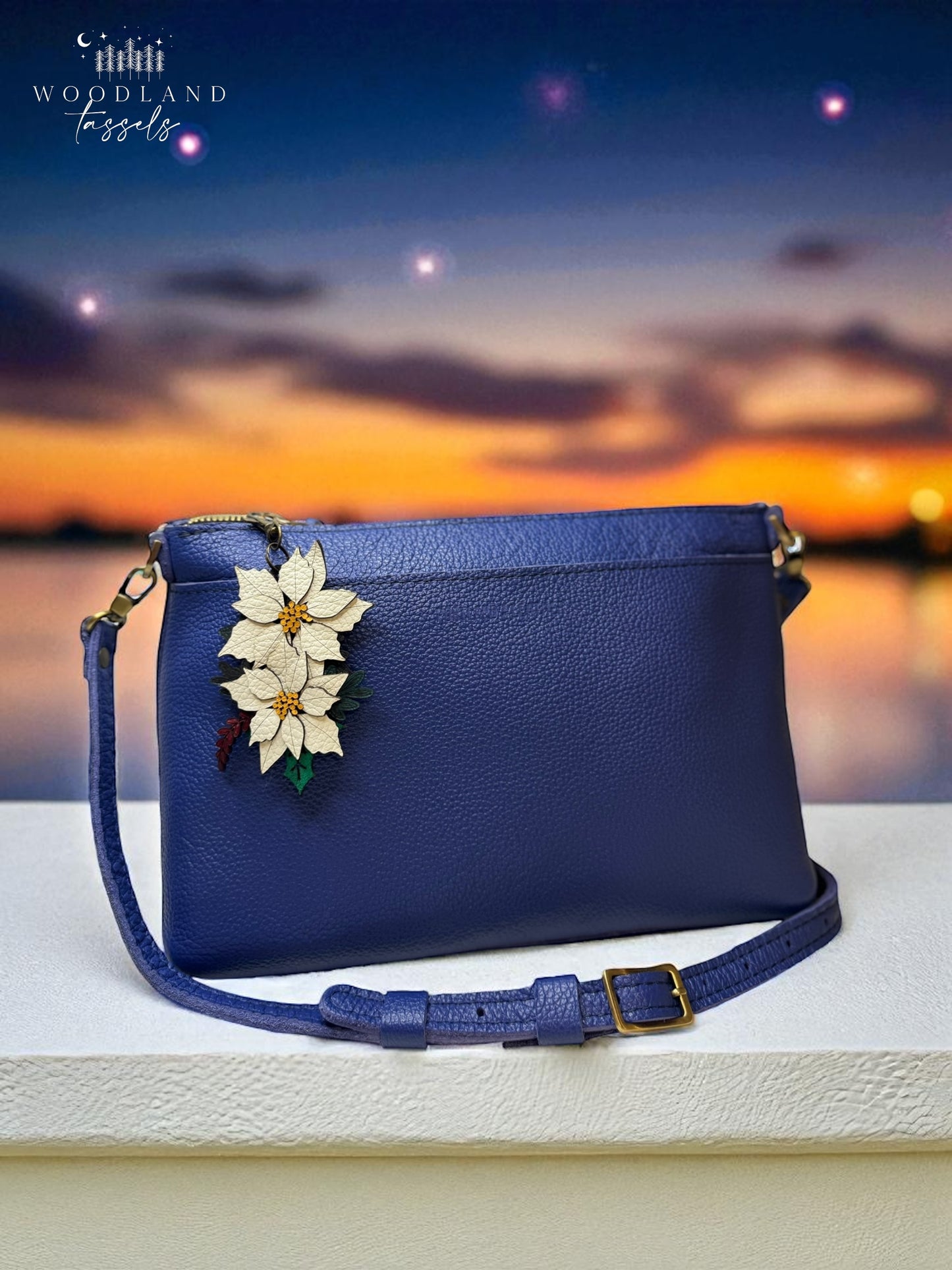 Poinsettia Leather Purse Charm￼