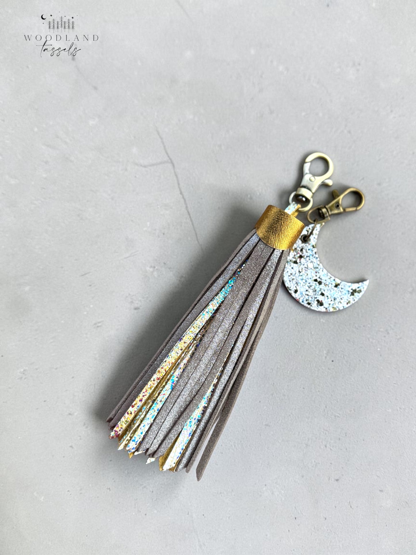 Woodland Sparkle Leather Tassel Bag Charm