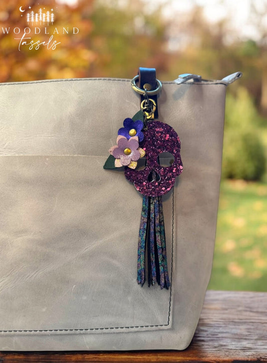 Leather Sugar Skull Bag Charm - Customize and Personalize!
