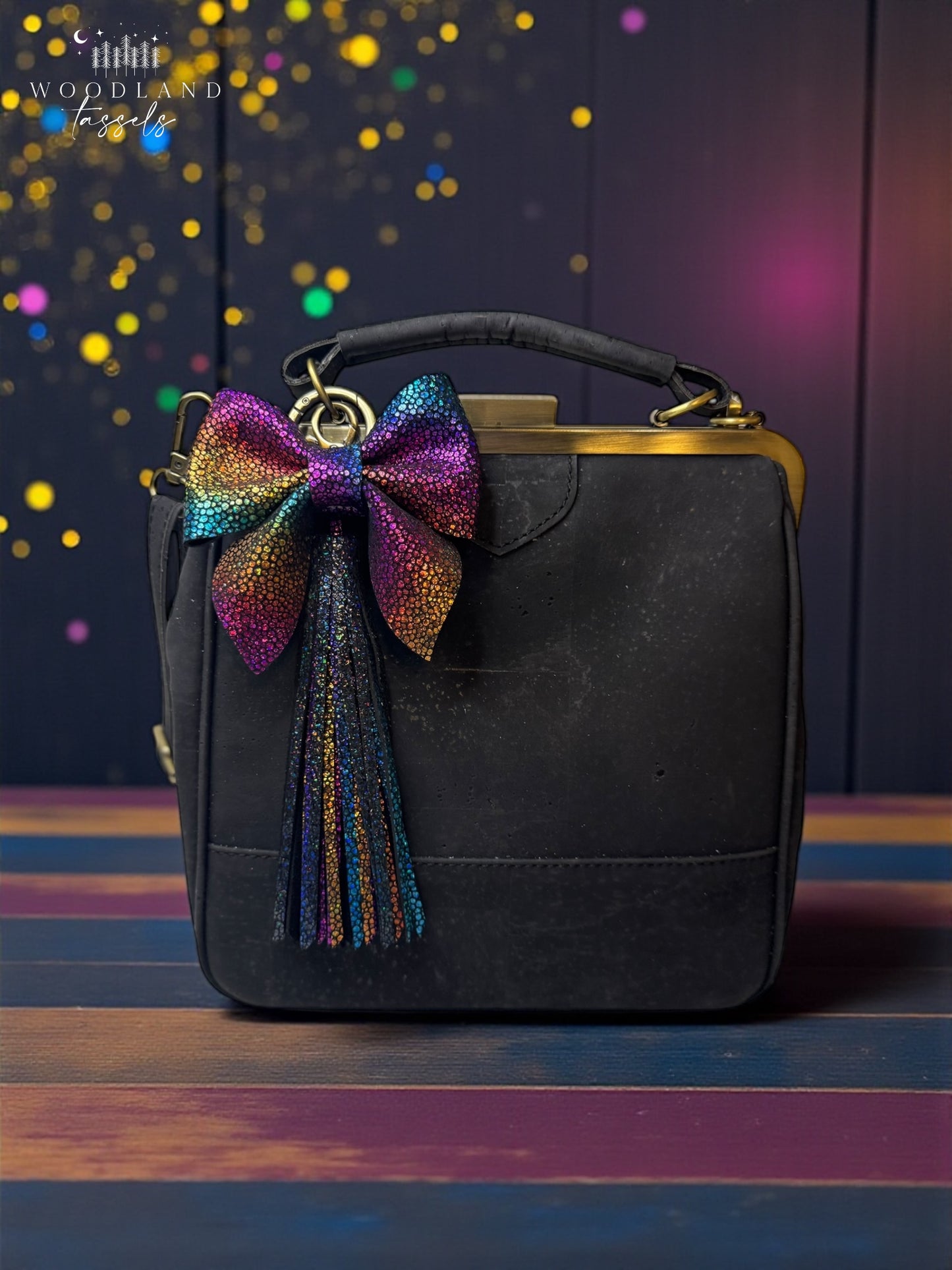 Dark Rainbow Leather Purse Bow
