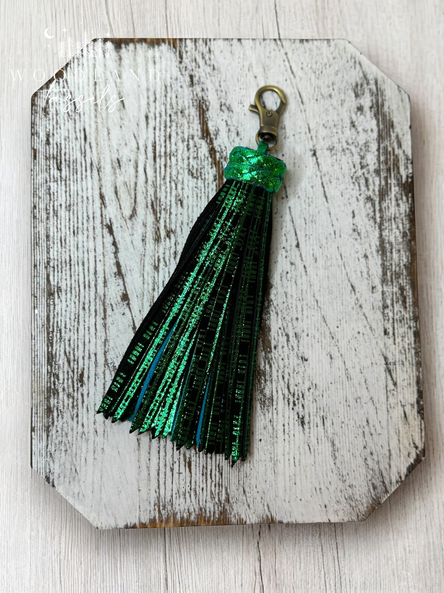 Emerald Plaid Leather Tassel