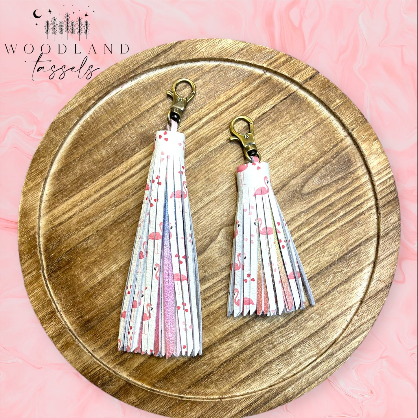 Flamingo Leather Tassel Bag Charm