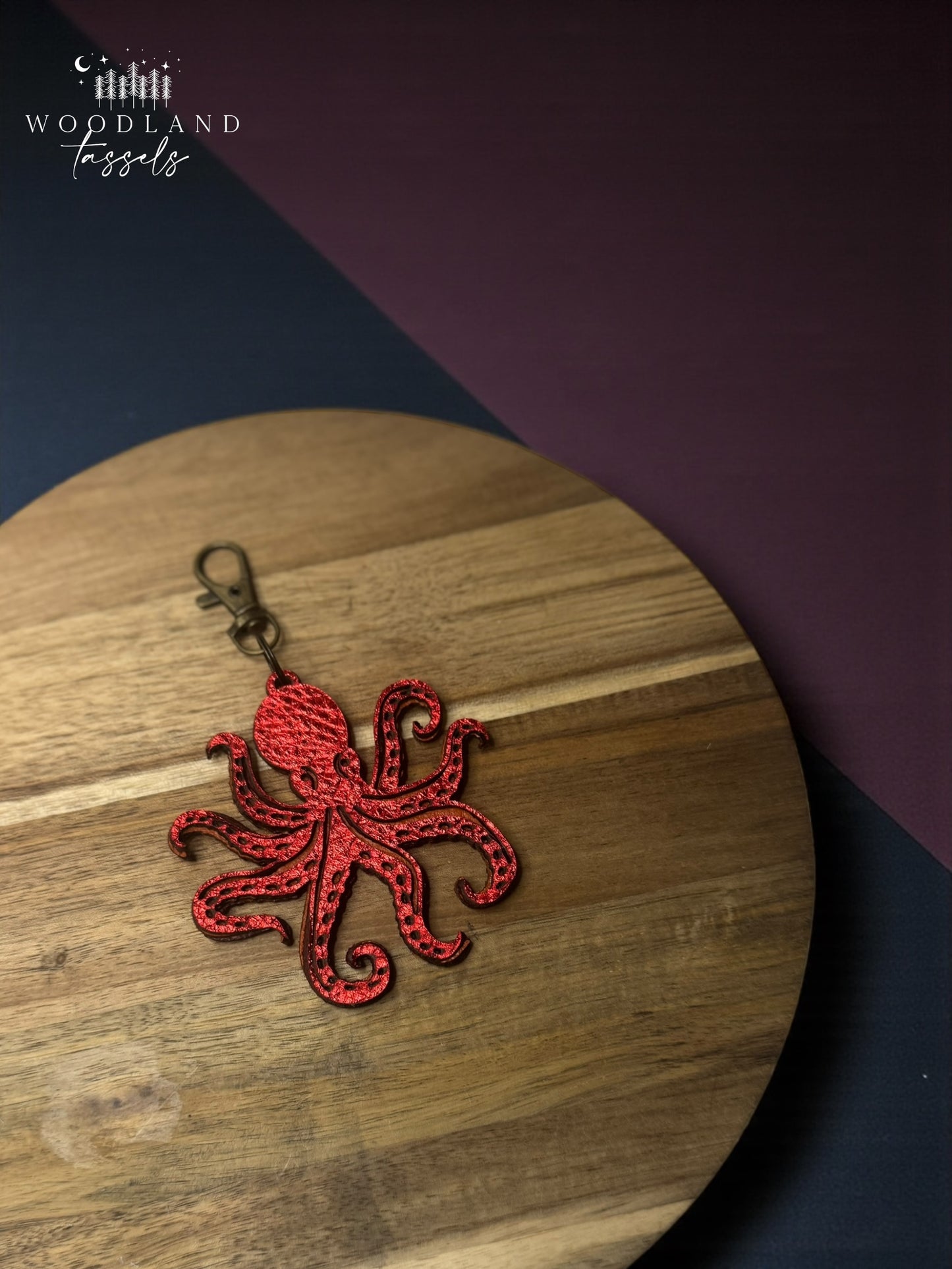 Ruby Octopus Leather Purse Charm