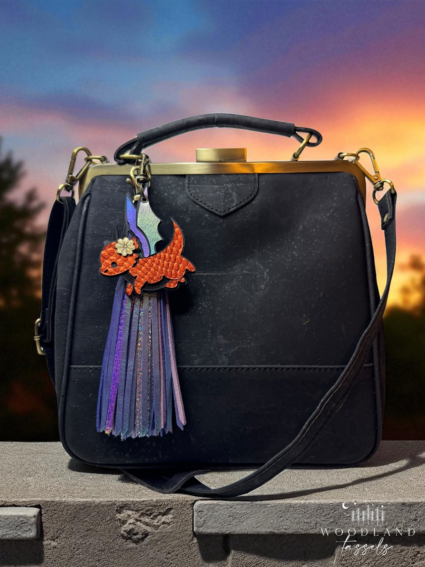 Aurora Leather Tassel Purse Charm