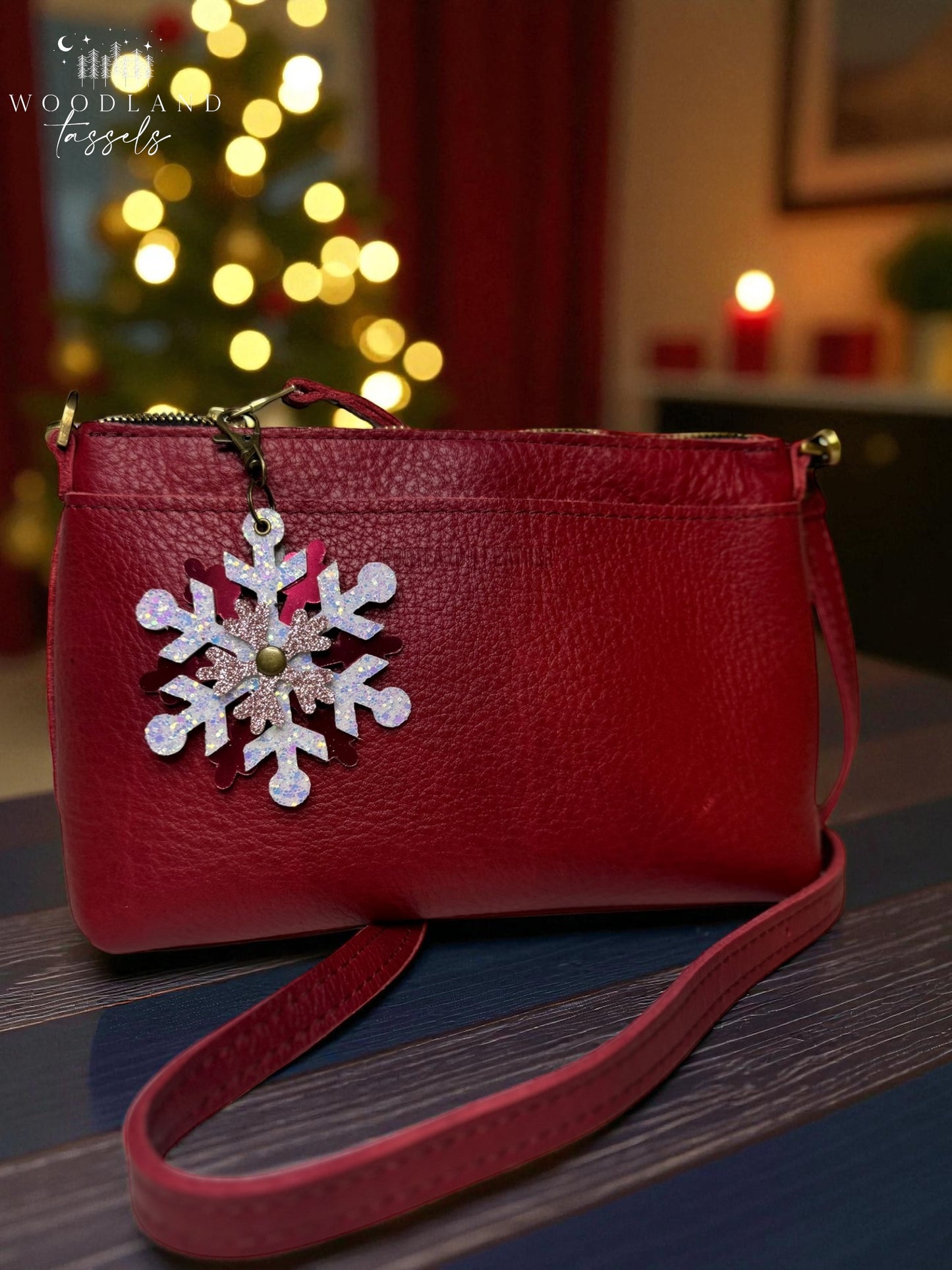 Snowflake Leather Purse Charm