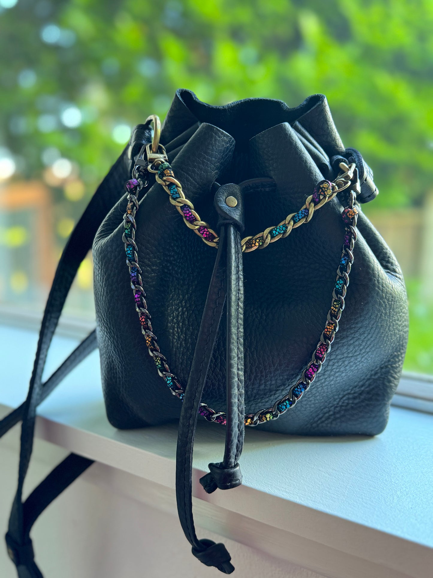 Rainbow Leather and Metal Bag Chain