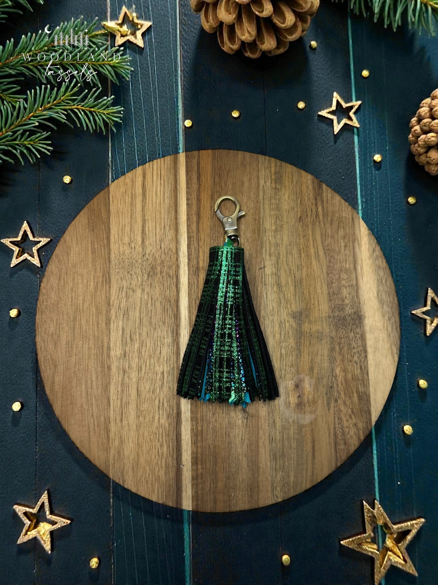 Purple/ Green Plaid Leather Tassels