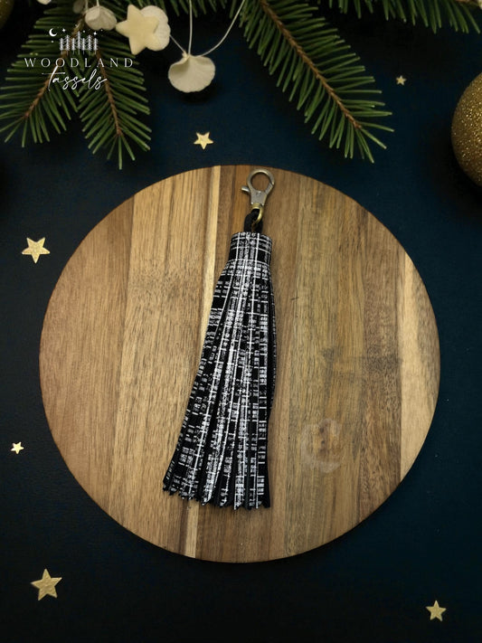 Black Plaid Leather Tassel