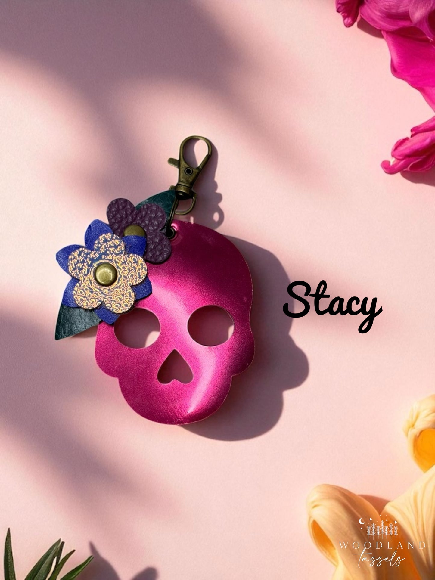 Sugar Skull Leather Purse Charms