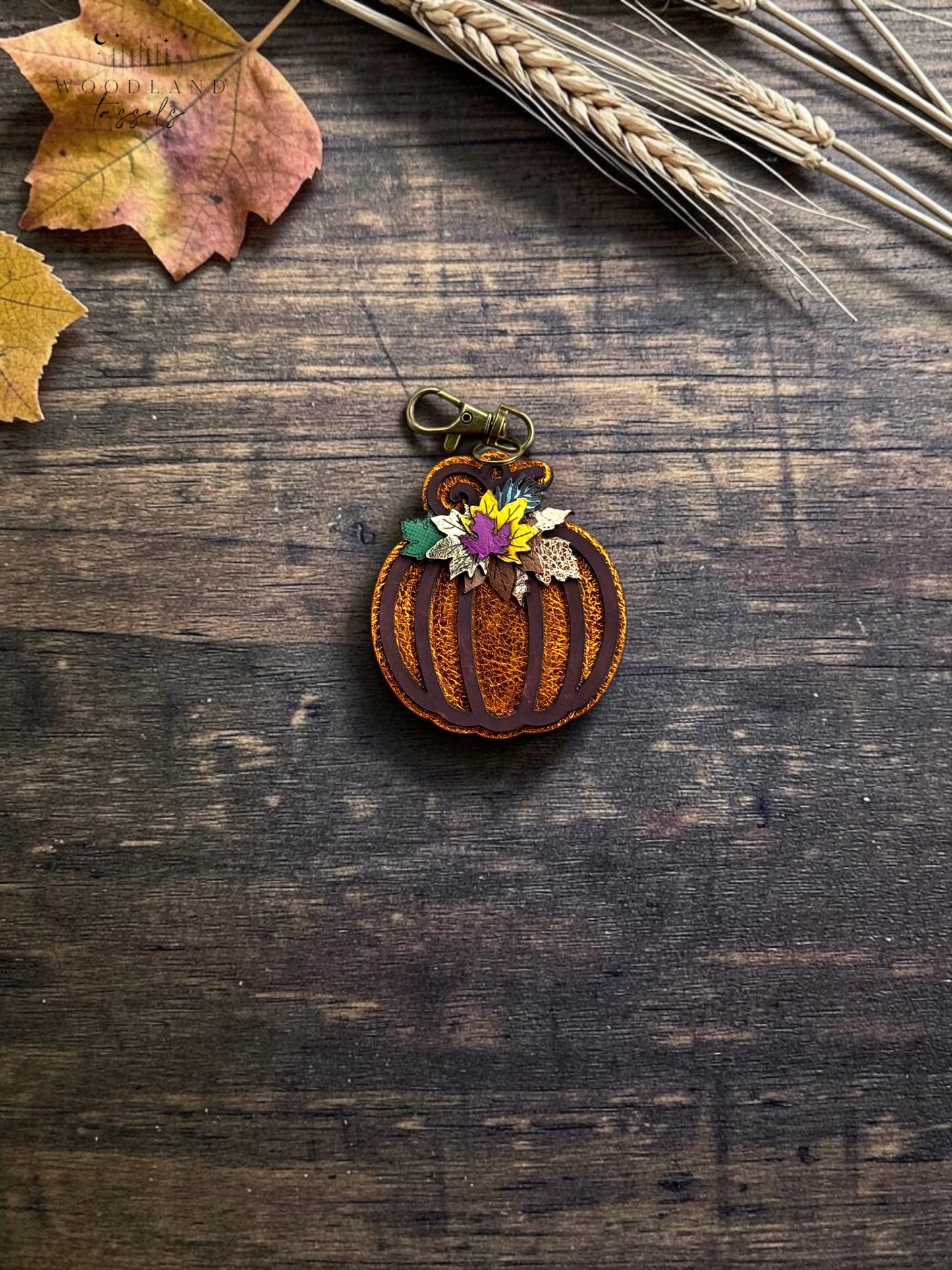 Autumn Pumpkin Leather Bag Charm