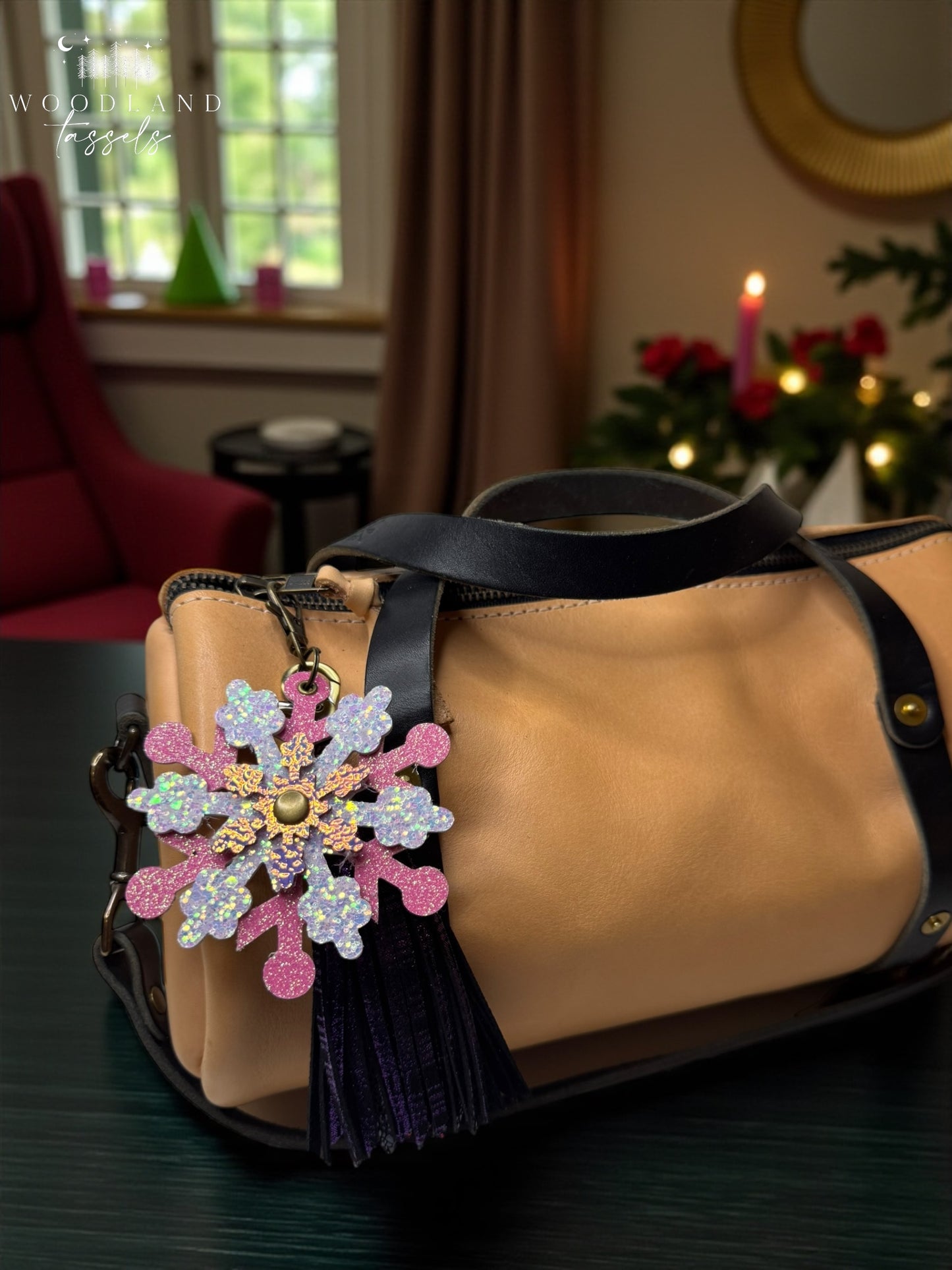 Snowflake Leather Purse Charm