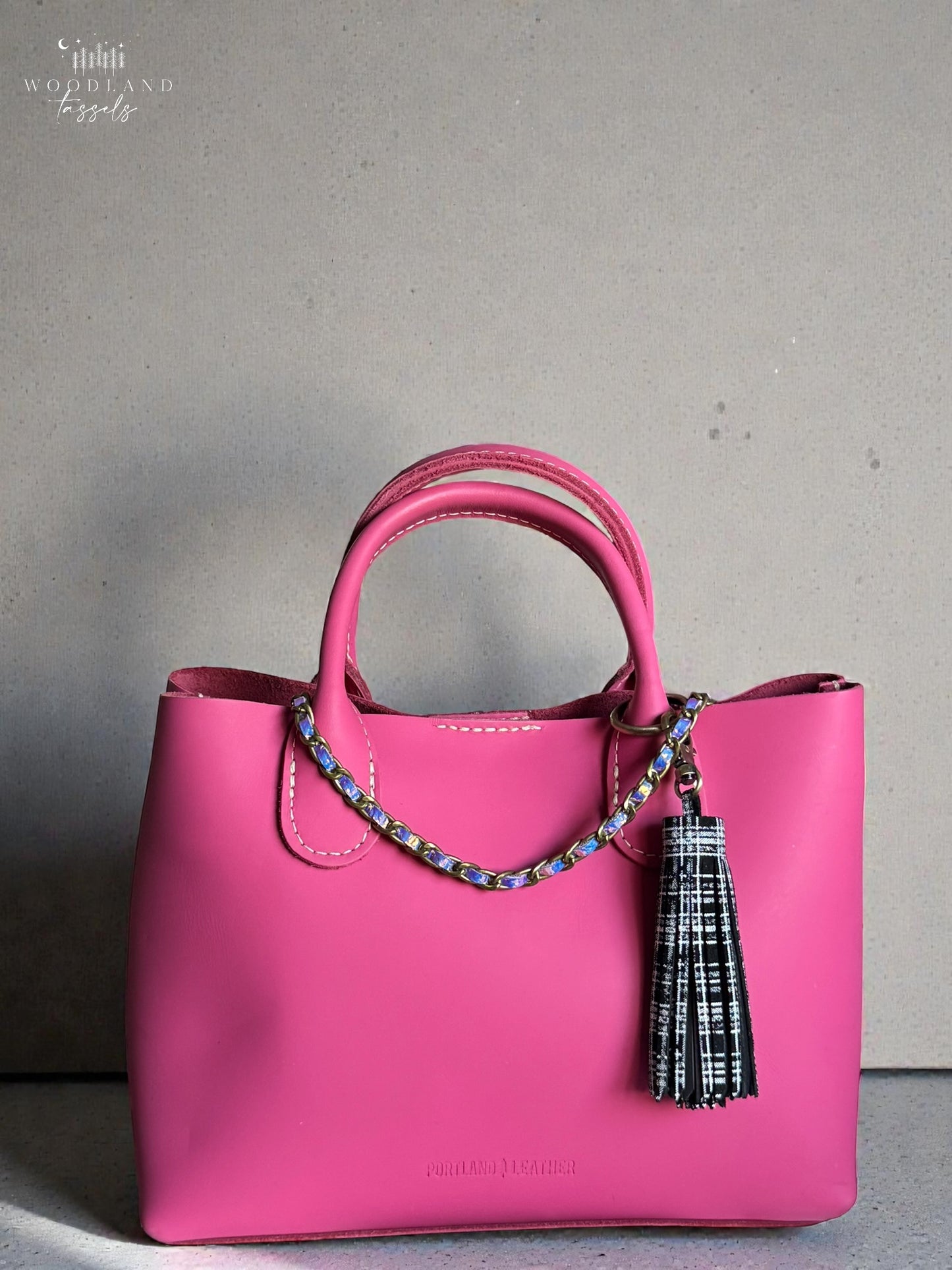 Black Plaid Leather Tassel
