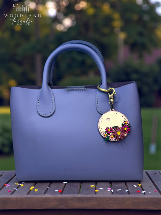 Moon Flower Leather Bag Charm