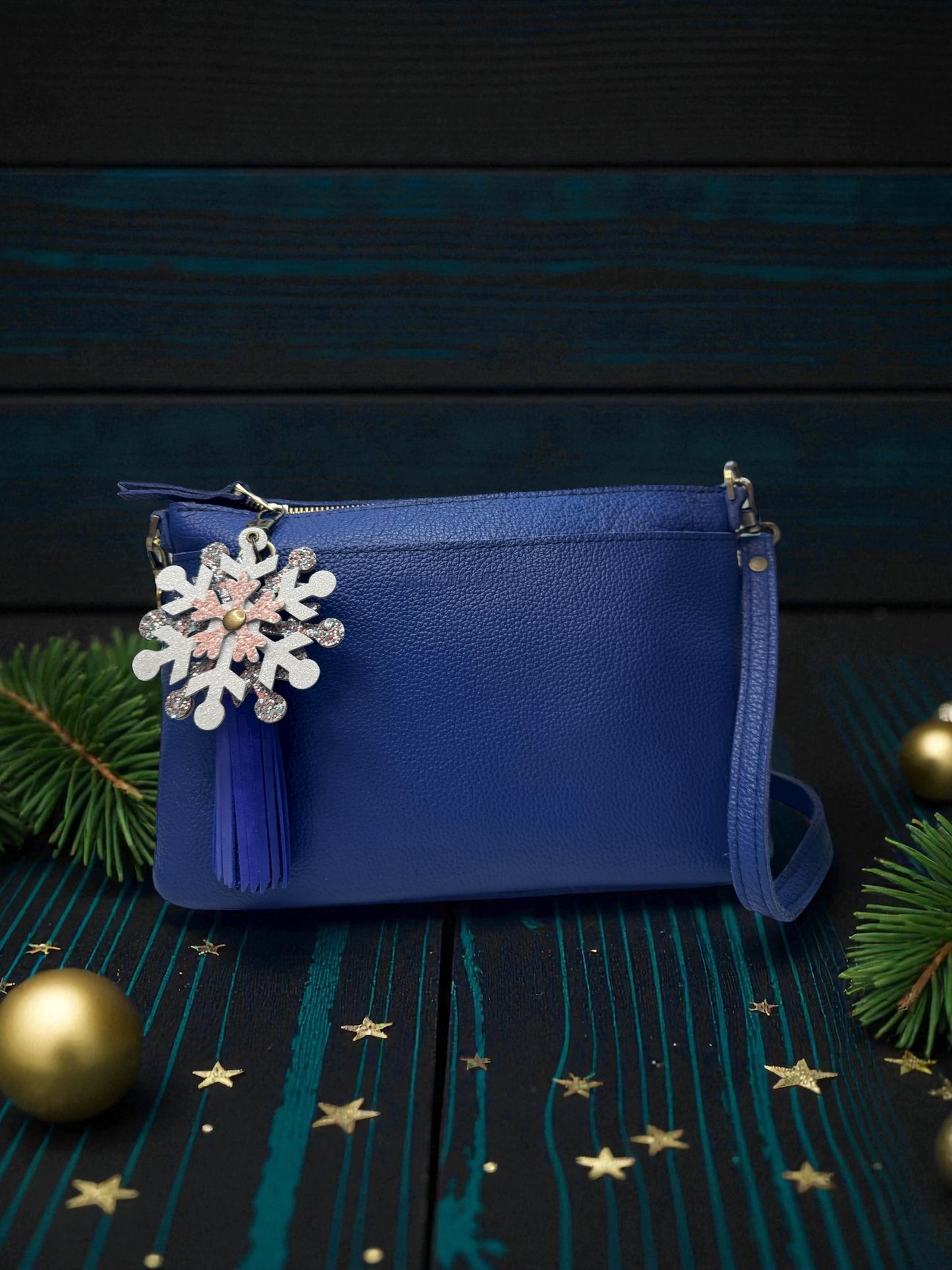 Snowflake Leather Purse Charm