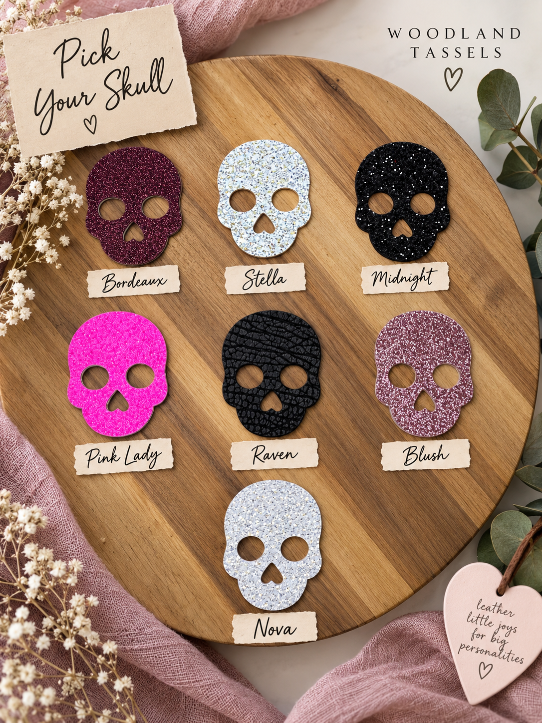 Leather Sugar Skull Bag Charm - Customize and Personalize!