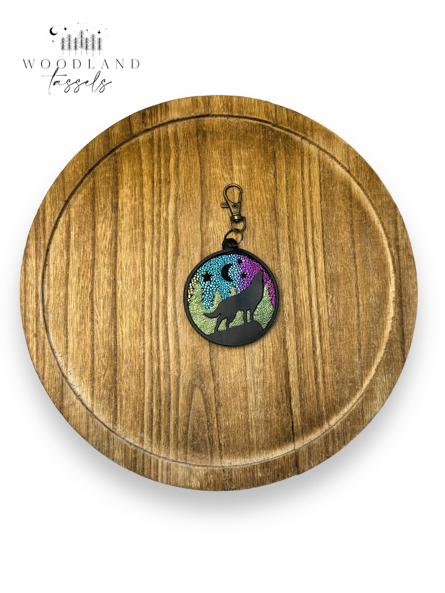 Howling Wolf Moon Leather Purse Charm