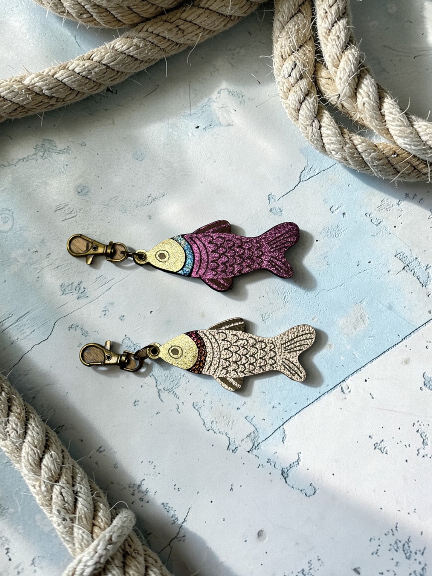 Fancy Fish Leather Bag Charm