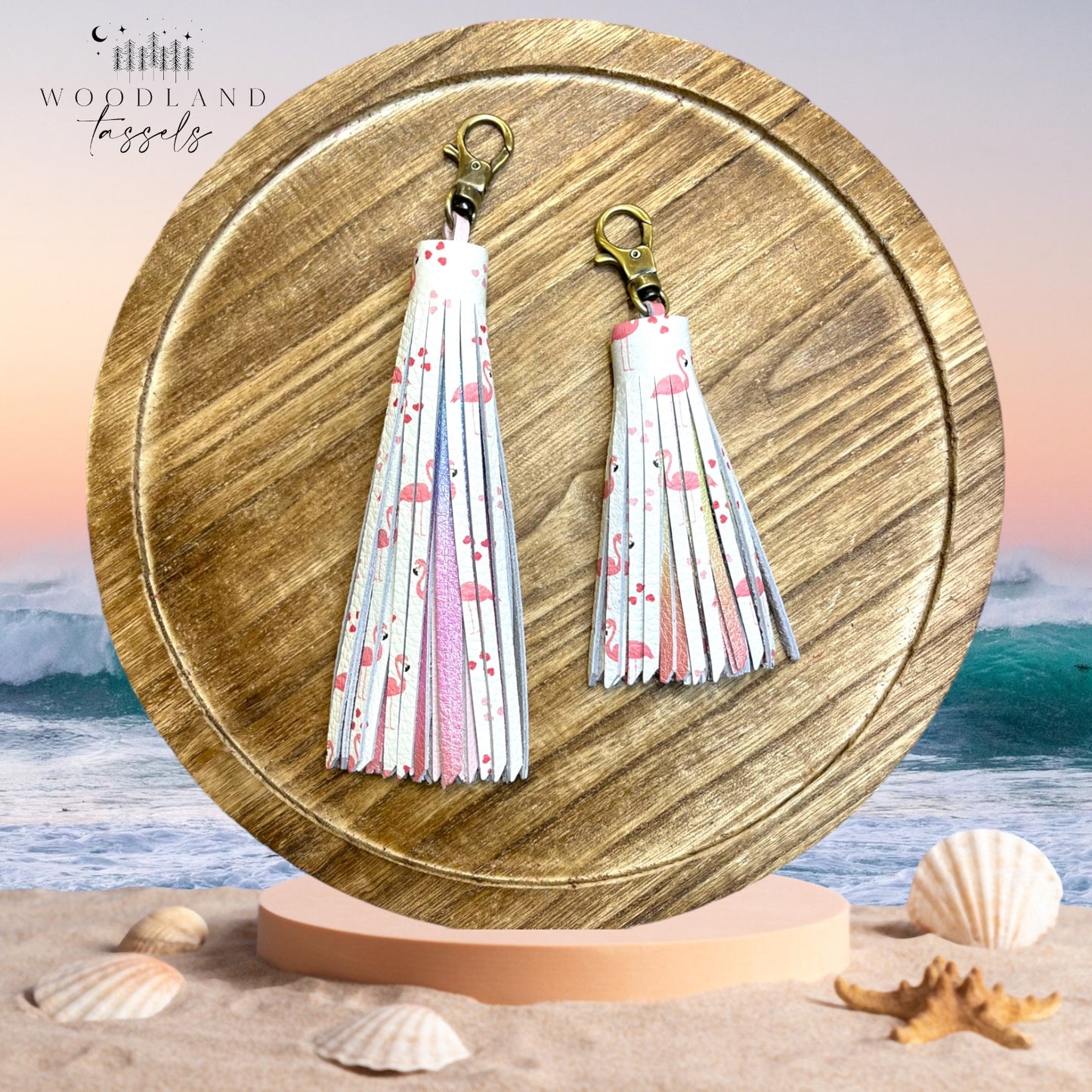 Flamingo Leather Tassel Bag Charm